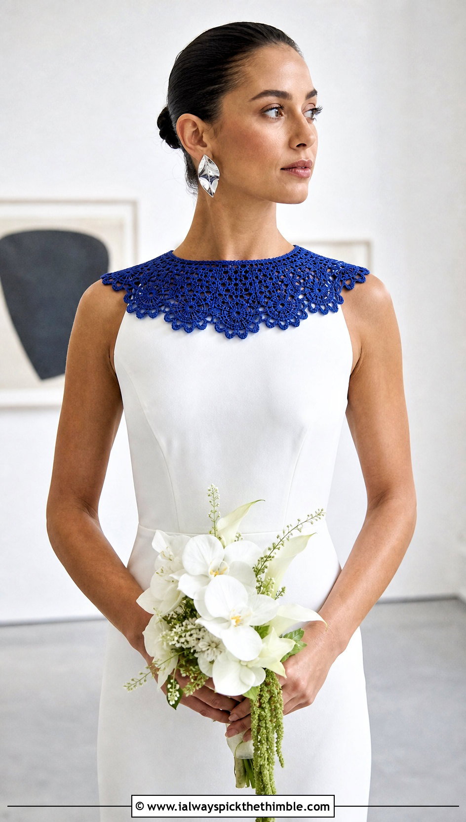 Scalloped Picot Crochet Collar With Crepe Column Wedding Dress - 15 Crochet Collar For Wedding Dress outfit ideas
