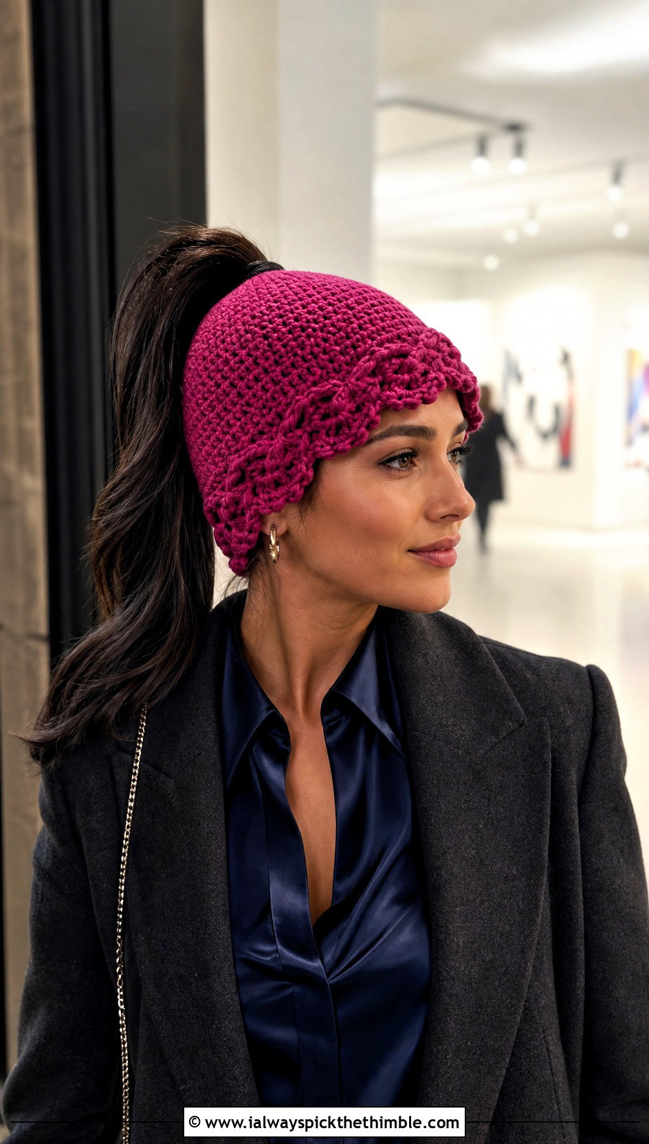 Scalloped Ponytail Crochet Hat With Satin Skirt - 20 ponytail crochet hat outfit ideas