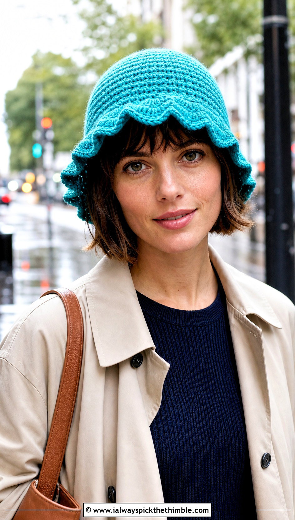 Scalloped Ruffle Crochet Cloche Hat With Trench Coat - 25 ruffled crochet hat outfit ideas