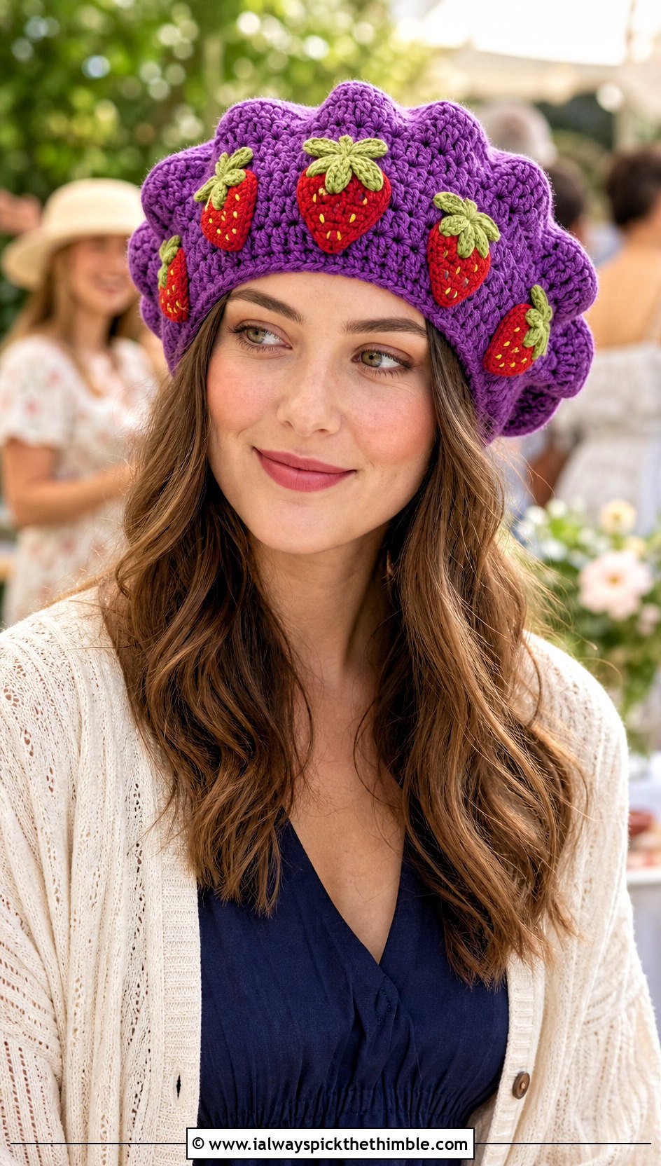 Scalloped Strawberry Crochet Beret With Midi Dress - 20 strawberry crochet beret outfit ideas