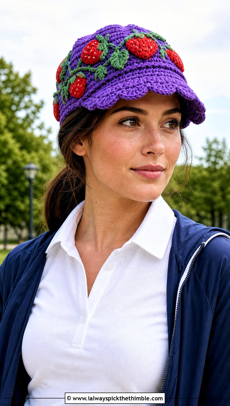 Scalloped Strawberry Crochet Hat With Tennis Skirt - 20 strawberry crochet hat outfit ideas