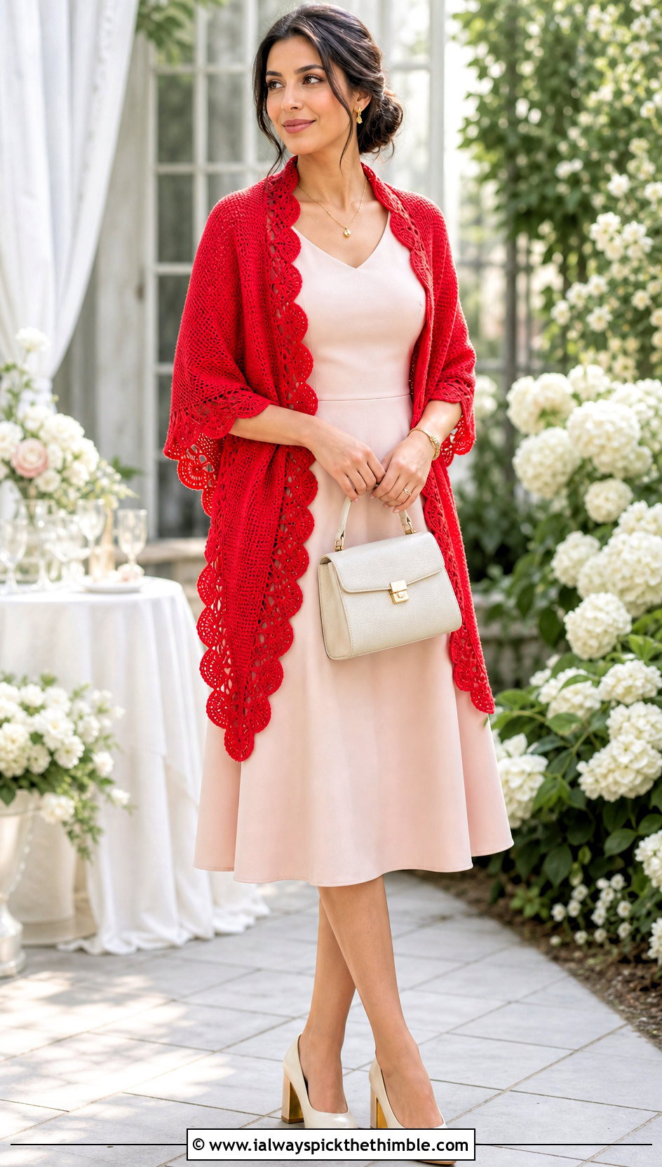 Scalloped Tunisian Shawl With A Line Dress - 25 tunisian crochet shawl outfit ideas