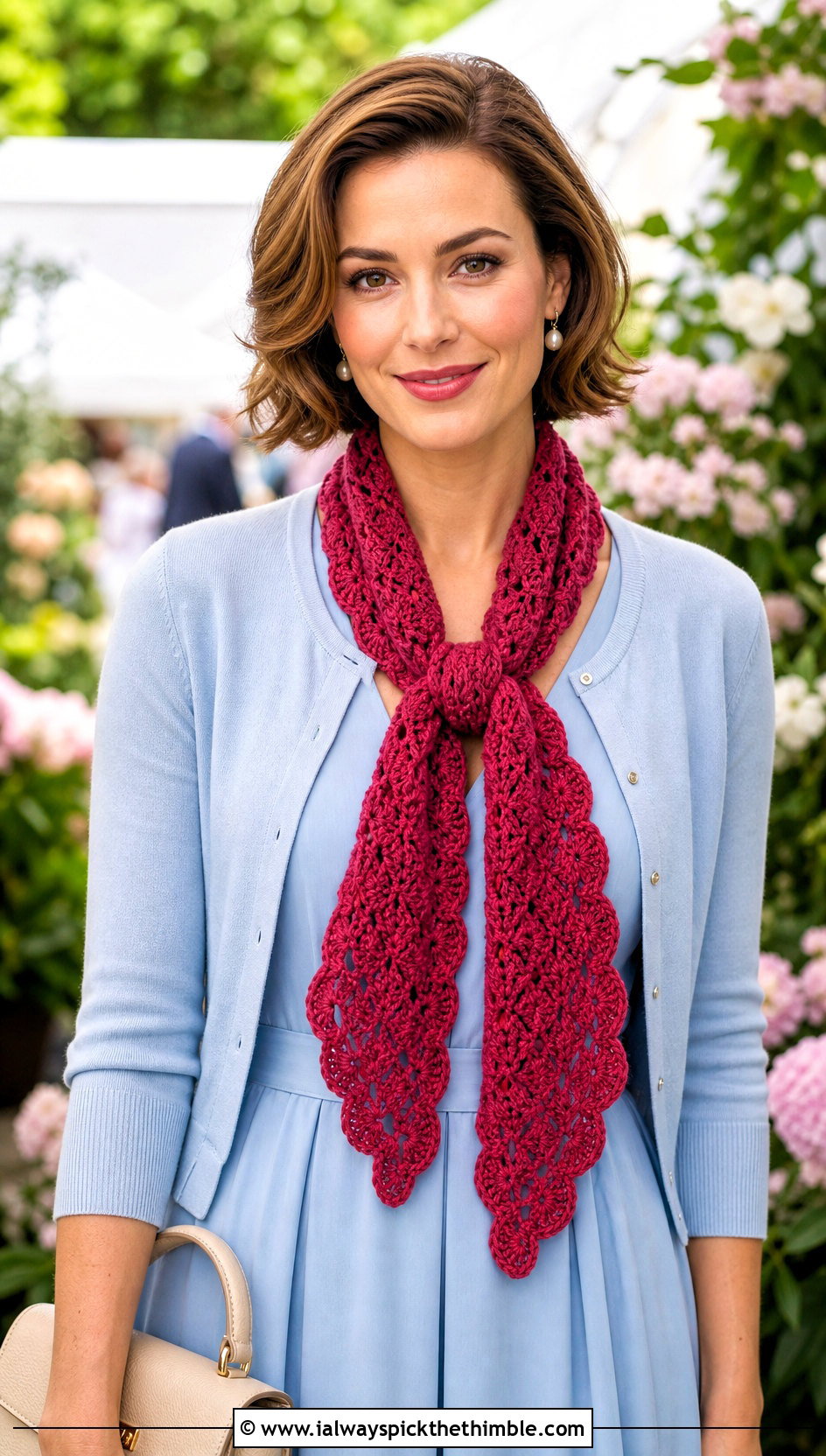 Scalloped V Stitch Crochet Scarf With Midi Dress - 20 v stitch crochet scarf outfit ideas