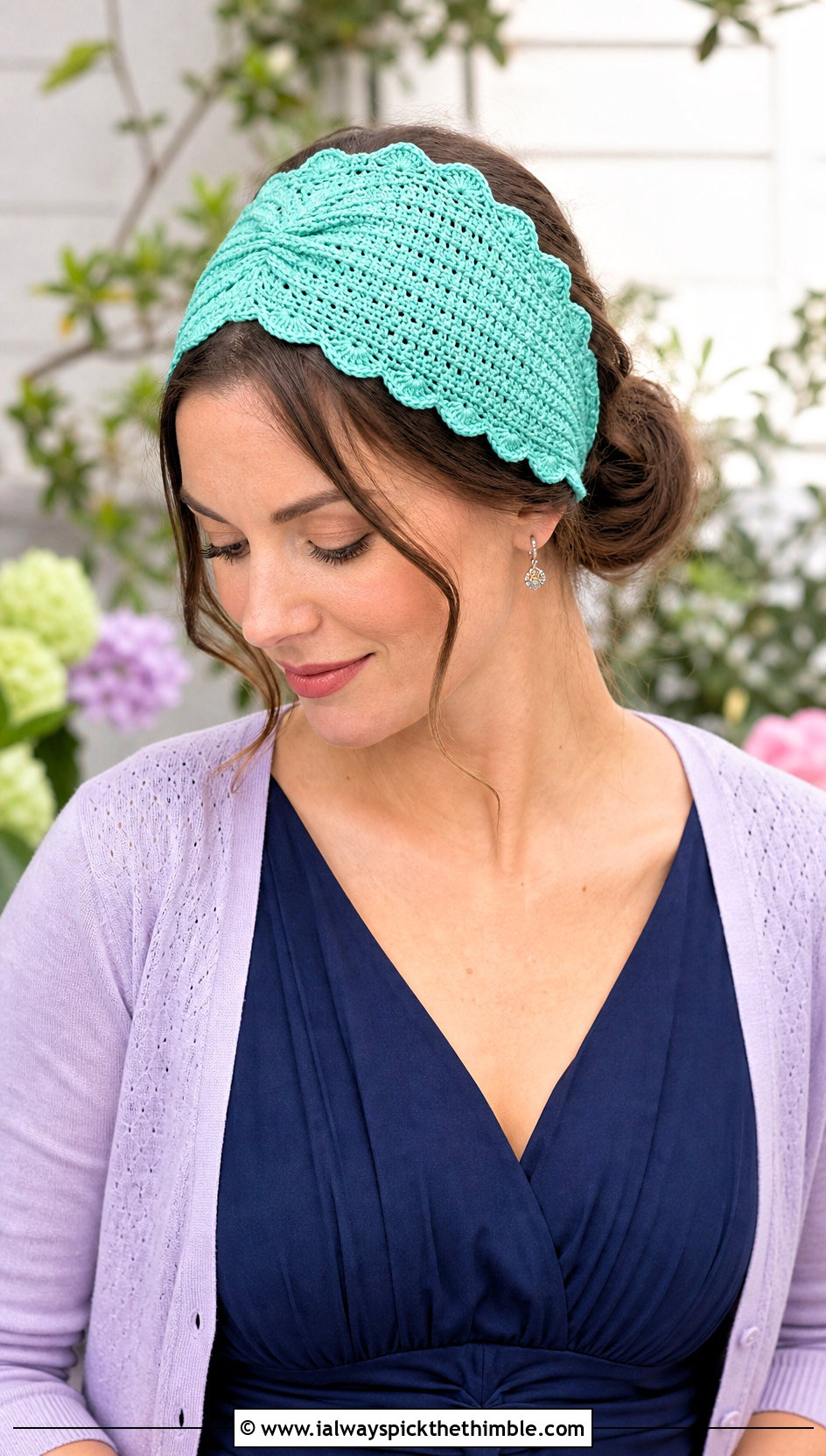 Scalloped Wide Cinch Crochet Headband With Midi Dress - 15 wide cinch crochet headband outfit ideas