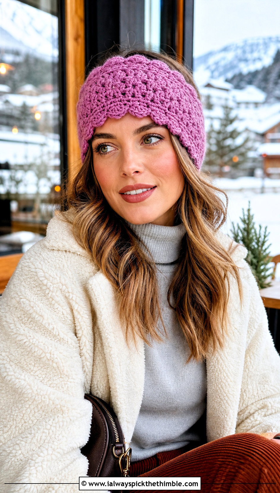 Scalloped Wide Crochet Ear Warmer With Teddy Coat - 15 Wide Crochet Ear Warmer outfit ideas