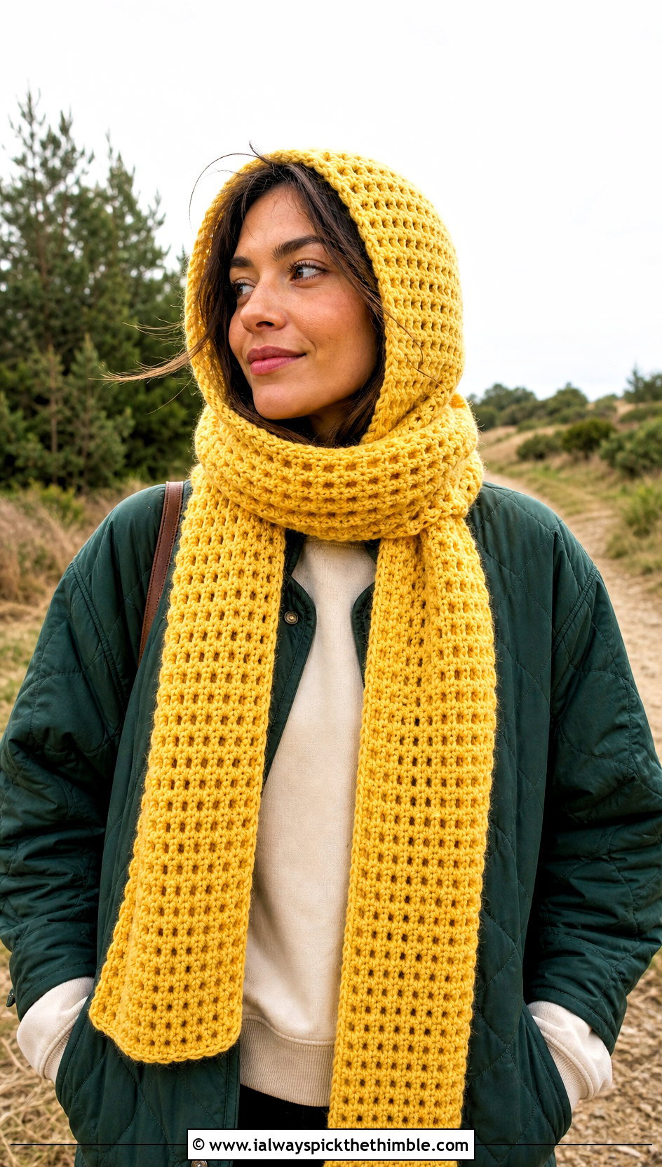 Scarf Style Crochet Balaclava With Quilted Jacket - 25 crochet balaclava outfit ideas