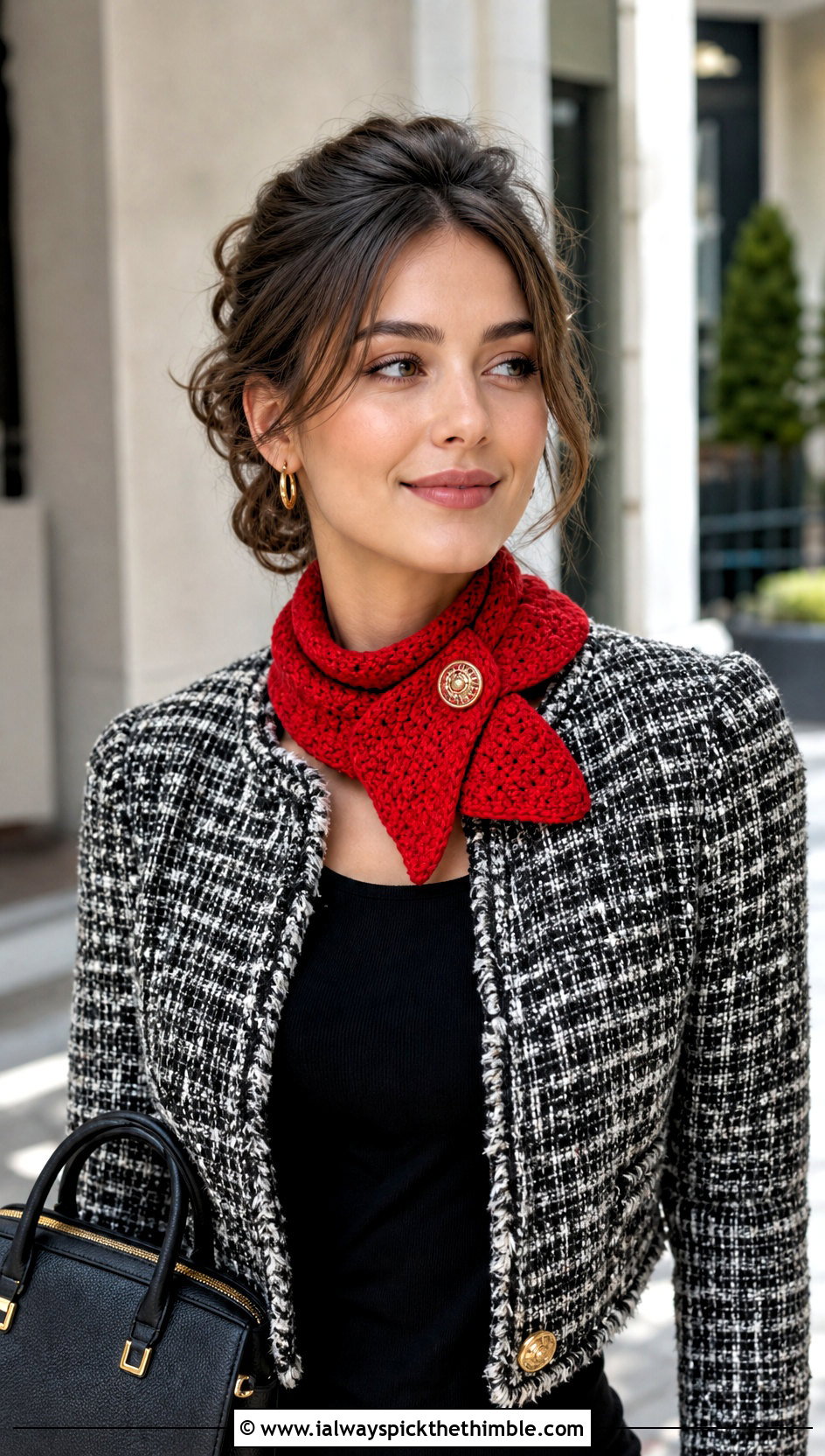 Scarflette Lemon Peel Stitch Scarf With Tweed Jacket - 20 Crochet Lemon Peel Stitch Scarf outfit ideas
