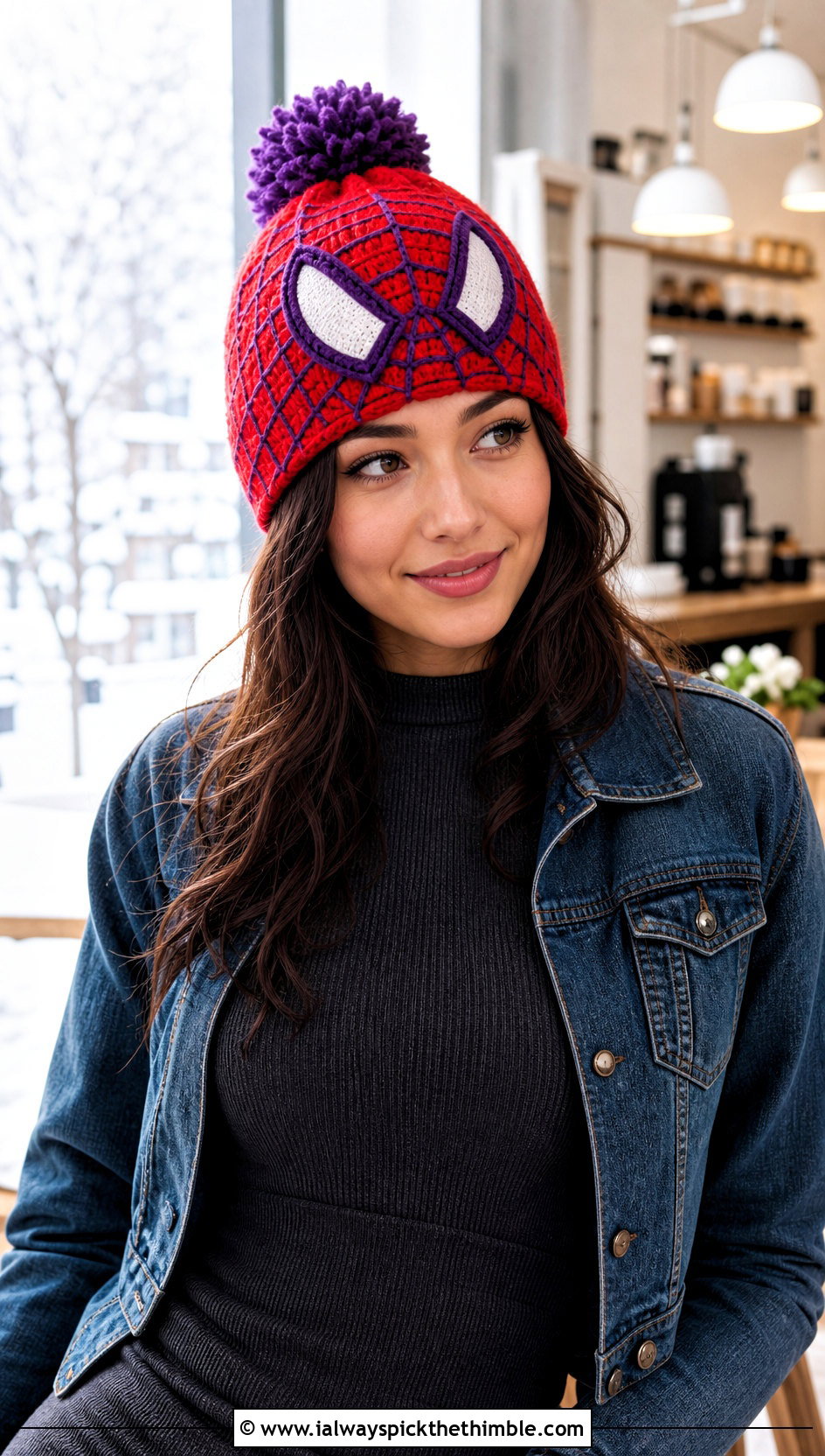 Scarlet Spider Pom Pom Crochet Beanie With Sweater Dress - 25 crochet spider man beanie outfit ideas