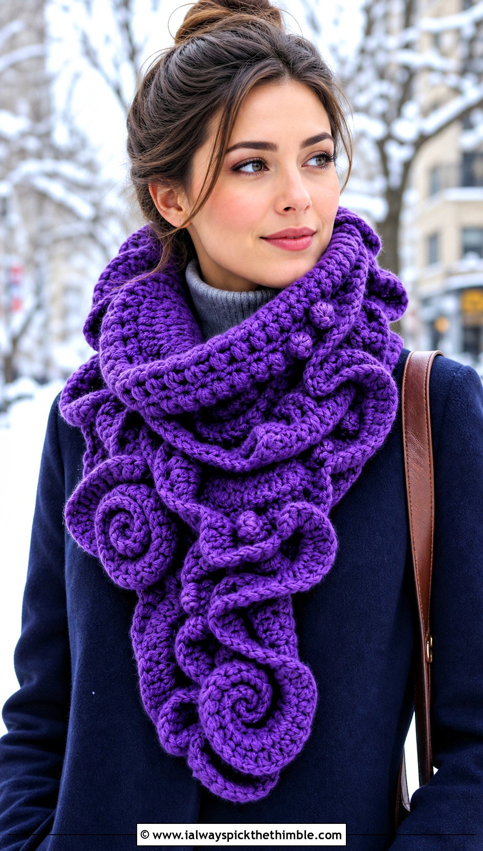 Sculptural Cowl Freeform Crochet Scarf With Wool Coat - 20 Freeform Crochet Scarf outfit ideas