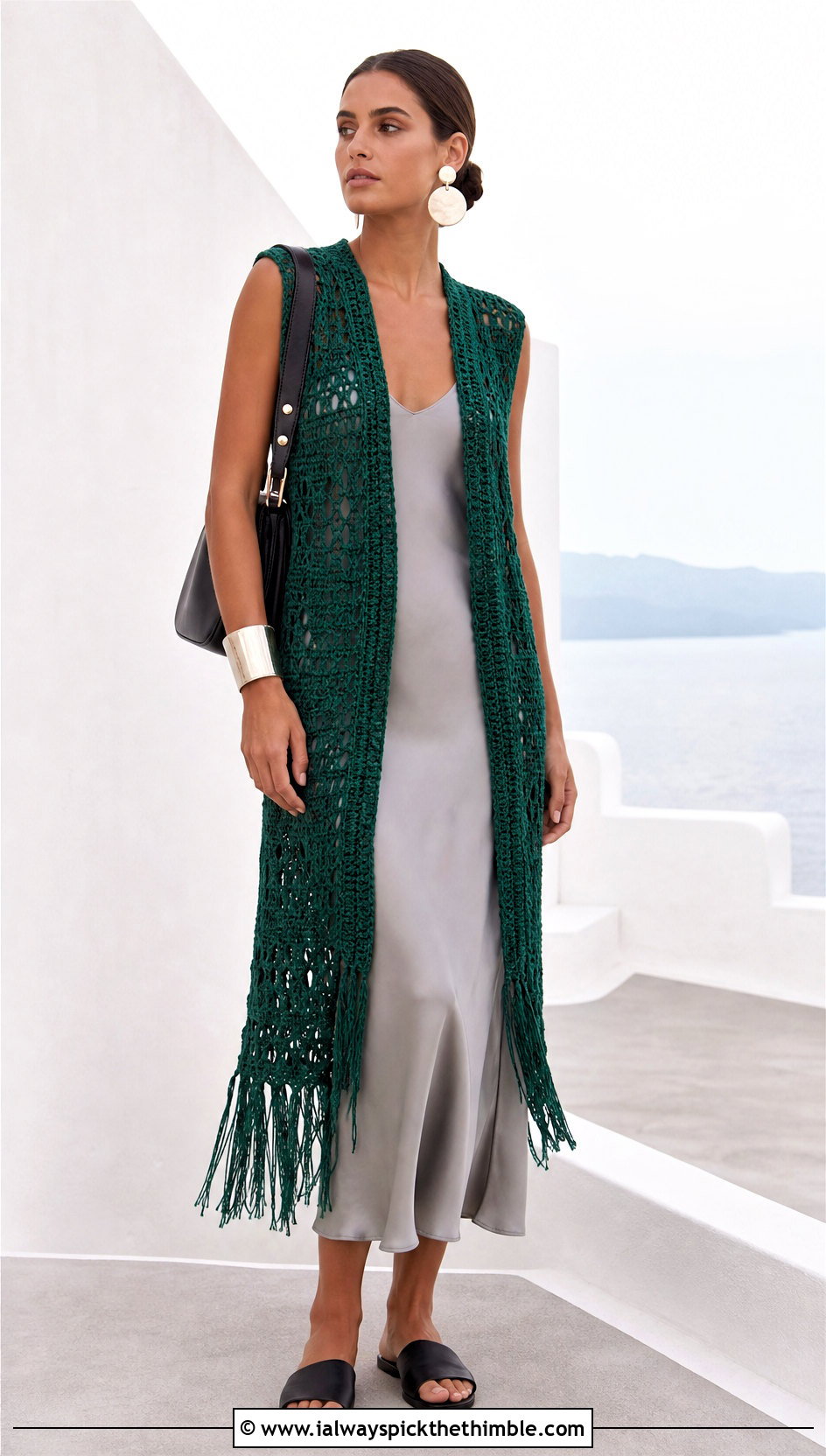 Sea Breeze Fringed Vest Cover Up With Column Dress - 15 sea breeze crochet cover up outfit ideas