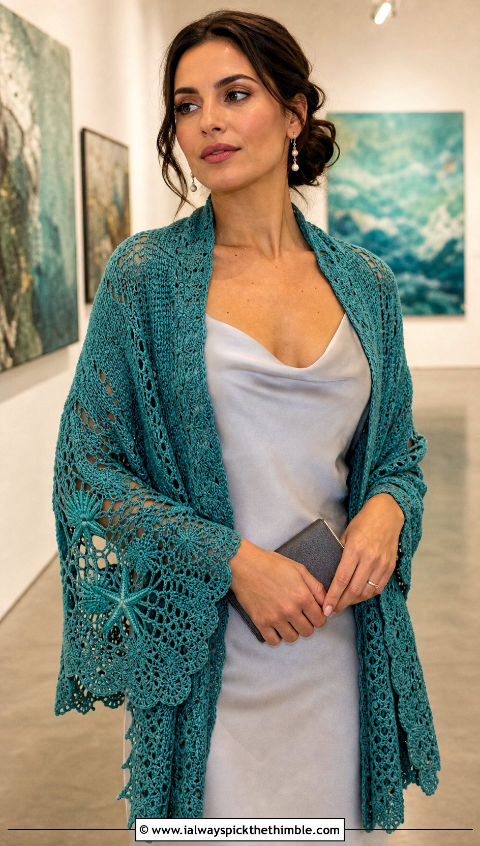 Sea Life Crochet Shawl With Satin Slip Dress - 15 sophie digard crochet shawl outfit ideas