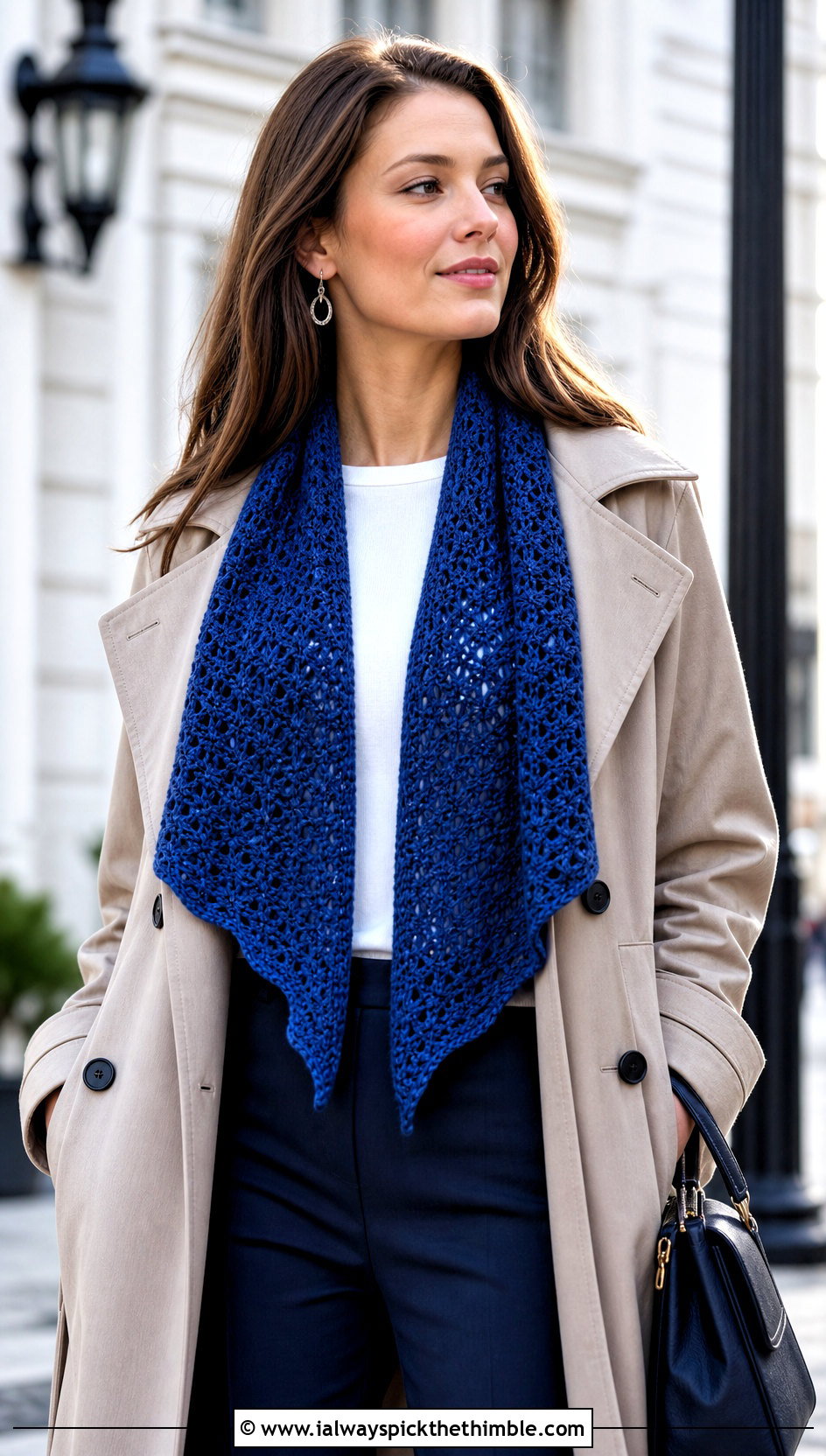 Seafarers Song Shawlette With Trench Coat - 15 kristin omdahl crochet shawl outfit ideas