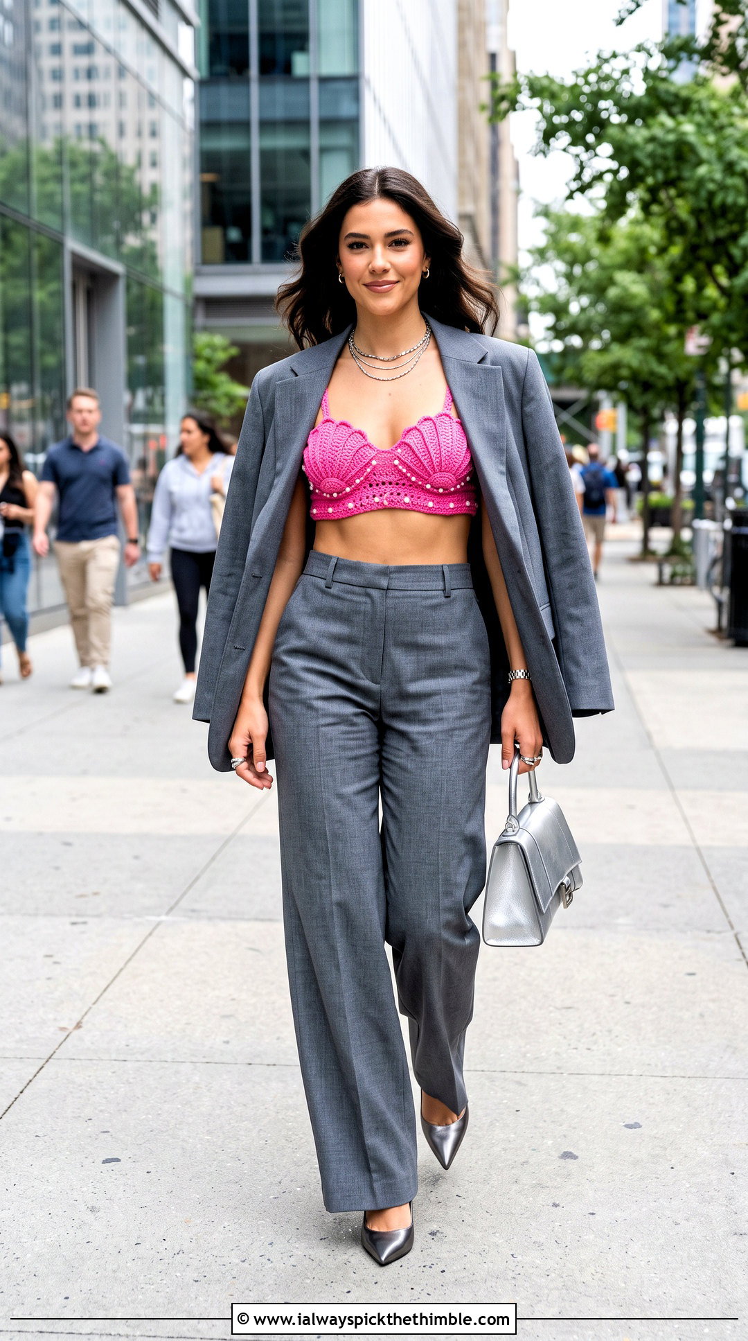 Seashell Crochet Bralette Top With Oversized Suit - 25 crochet seashell top outfit ideas