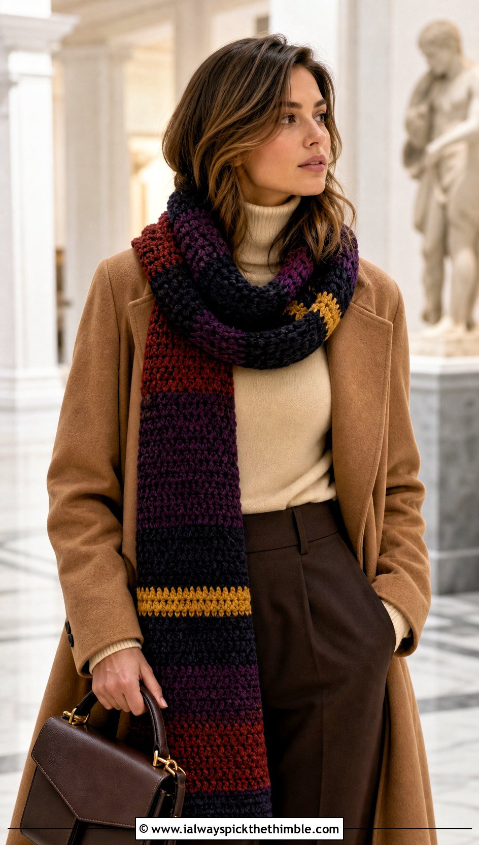 Season 18 Doctor Who Crochet Scarf With Camel Coat - 20 Doctor Who Crochet Scarf outfit ideas