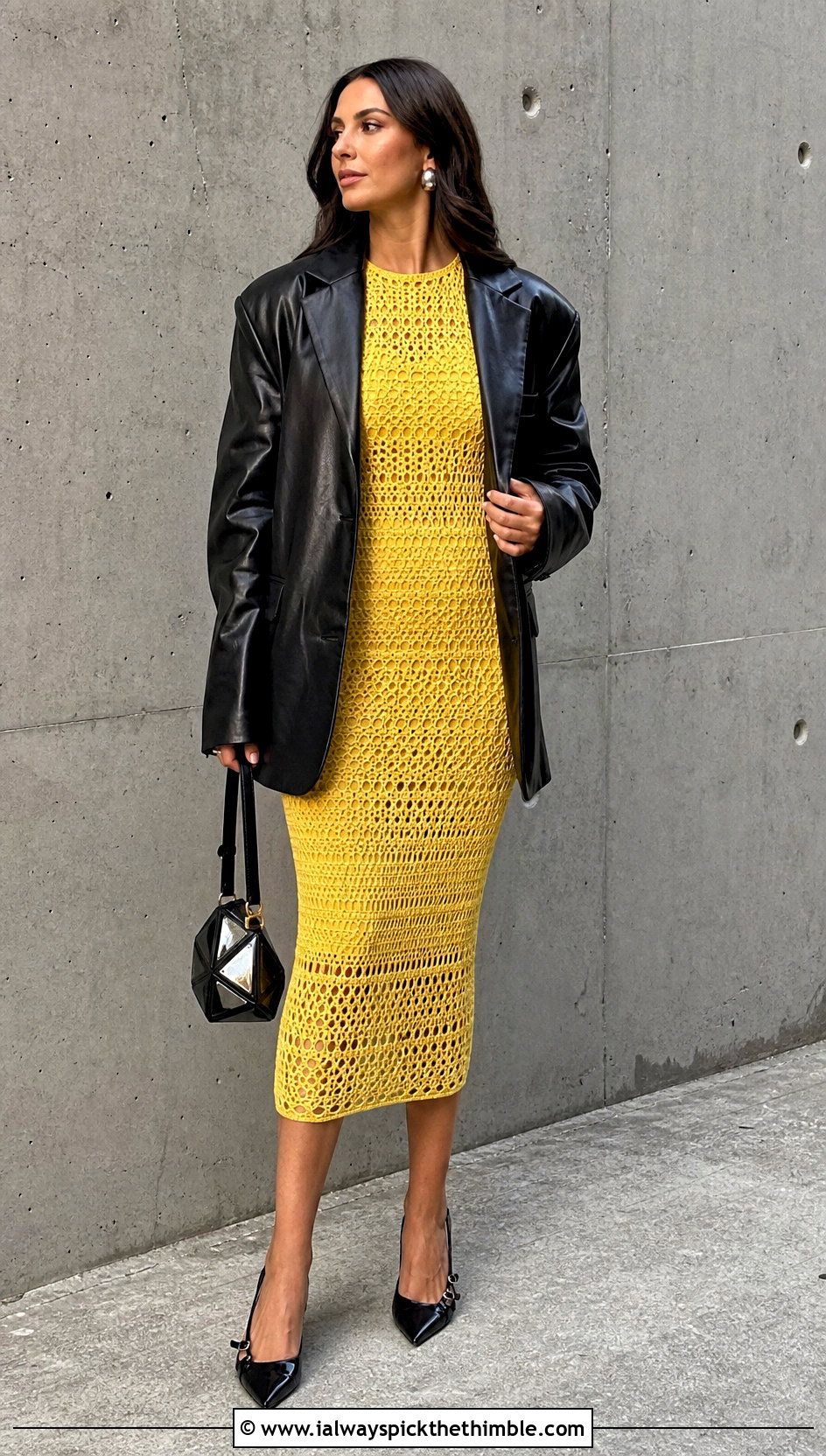 Selena Gomez Crochet Bodycon Dress With Leather Blazer - 20 Selena Gomez Crochet Dress outfit ideas