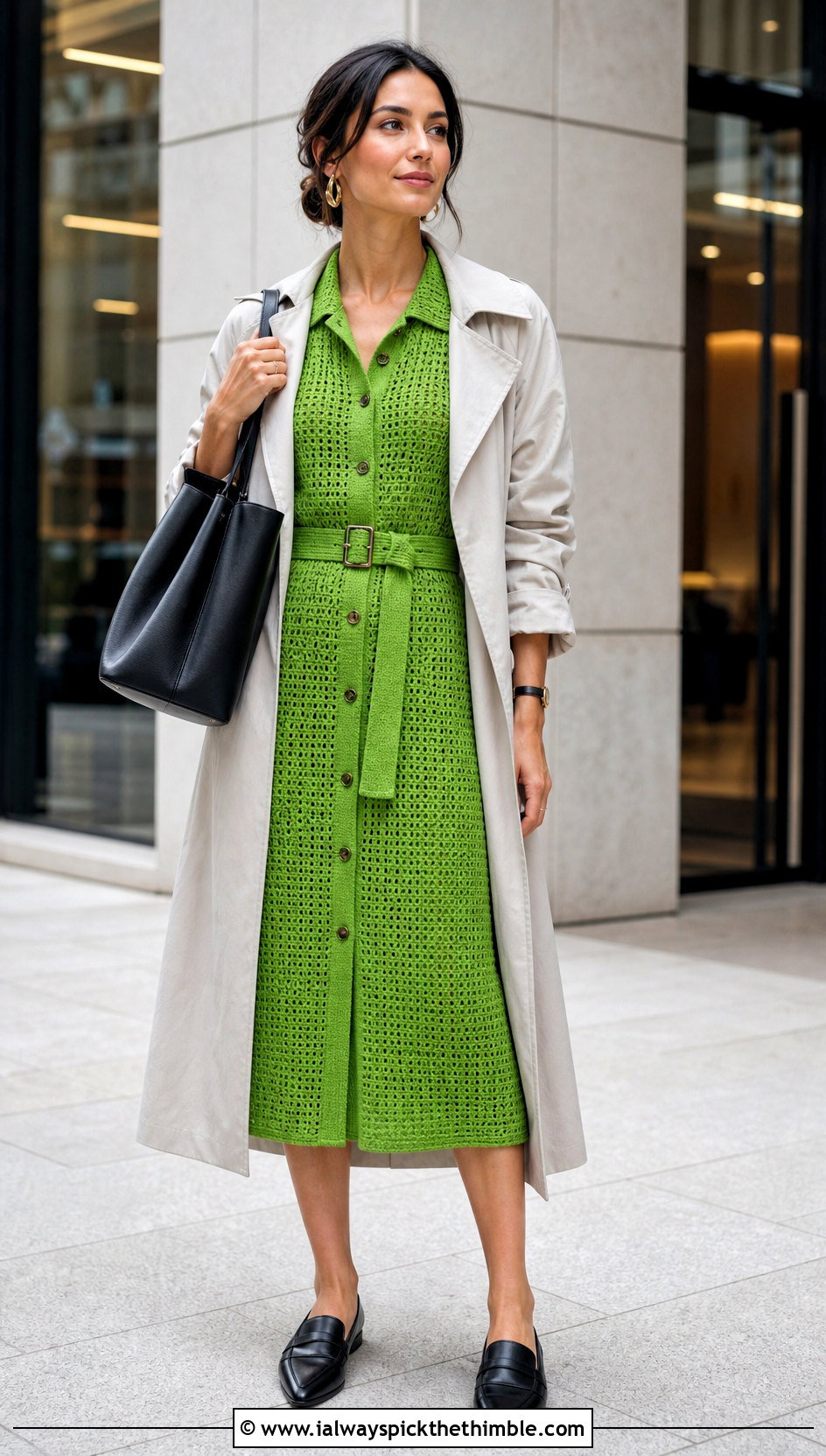 Selena Gomez Crochet Shirt Dress With Trench Coat - 20 Selena Gomez Crochet Dress outfit ideas