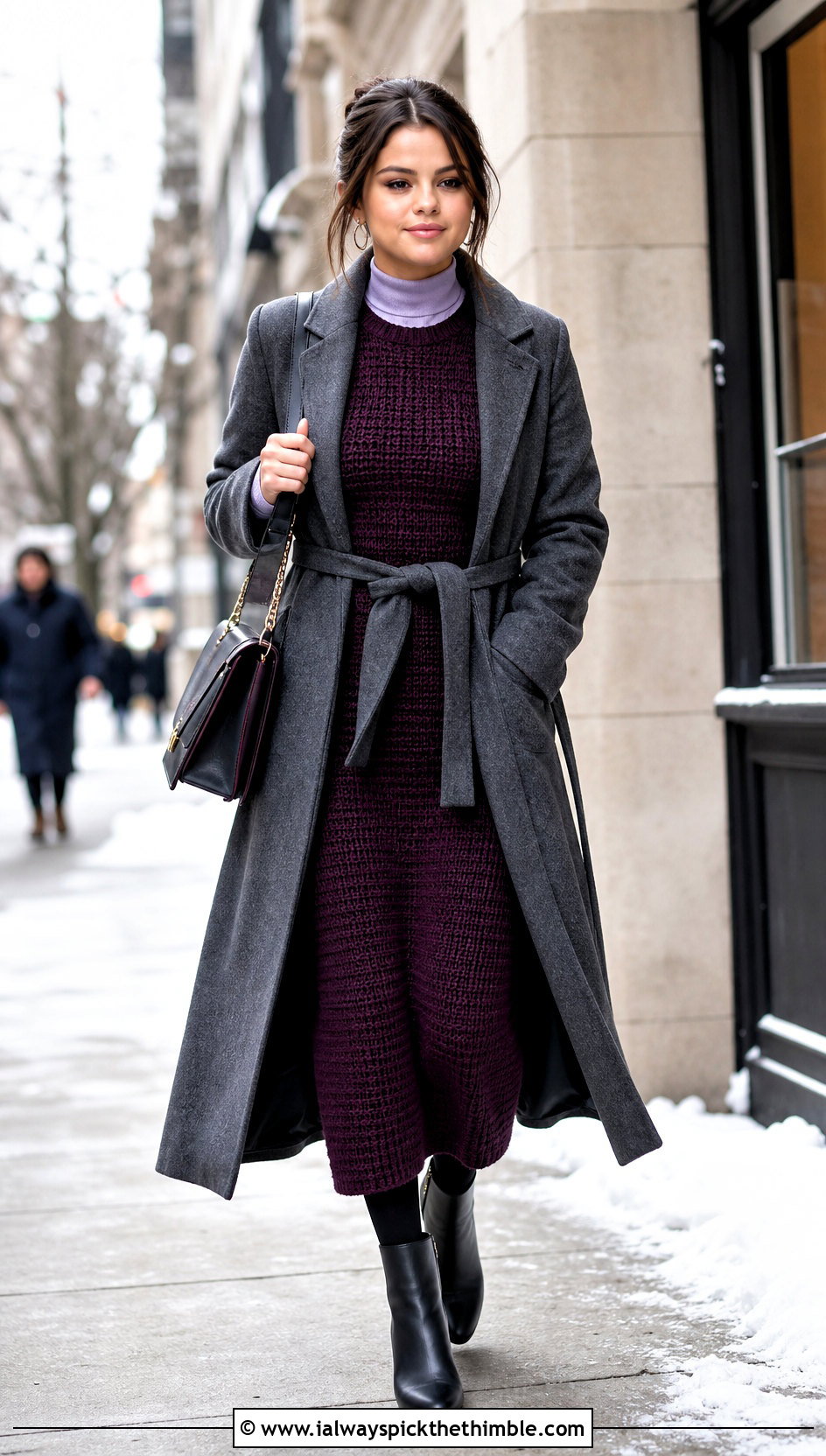 Selena Gomez Crochet Sweater Dress With Ankle Boots - 20 Selena Gomez Crochet Dress outfit ideas