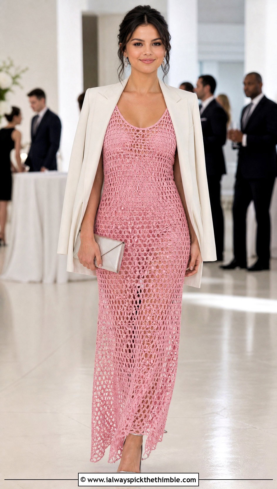 Selena Gomez Mesh Crochet Maxi Dress With Satin Slip - 20 Selena Gomez Crochet Dress outfit ideas