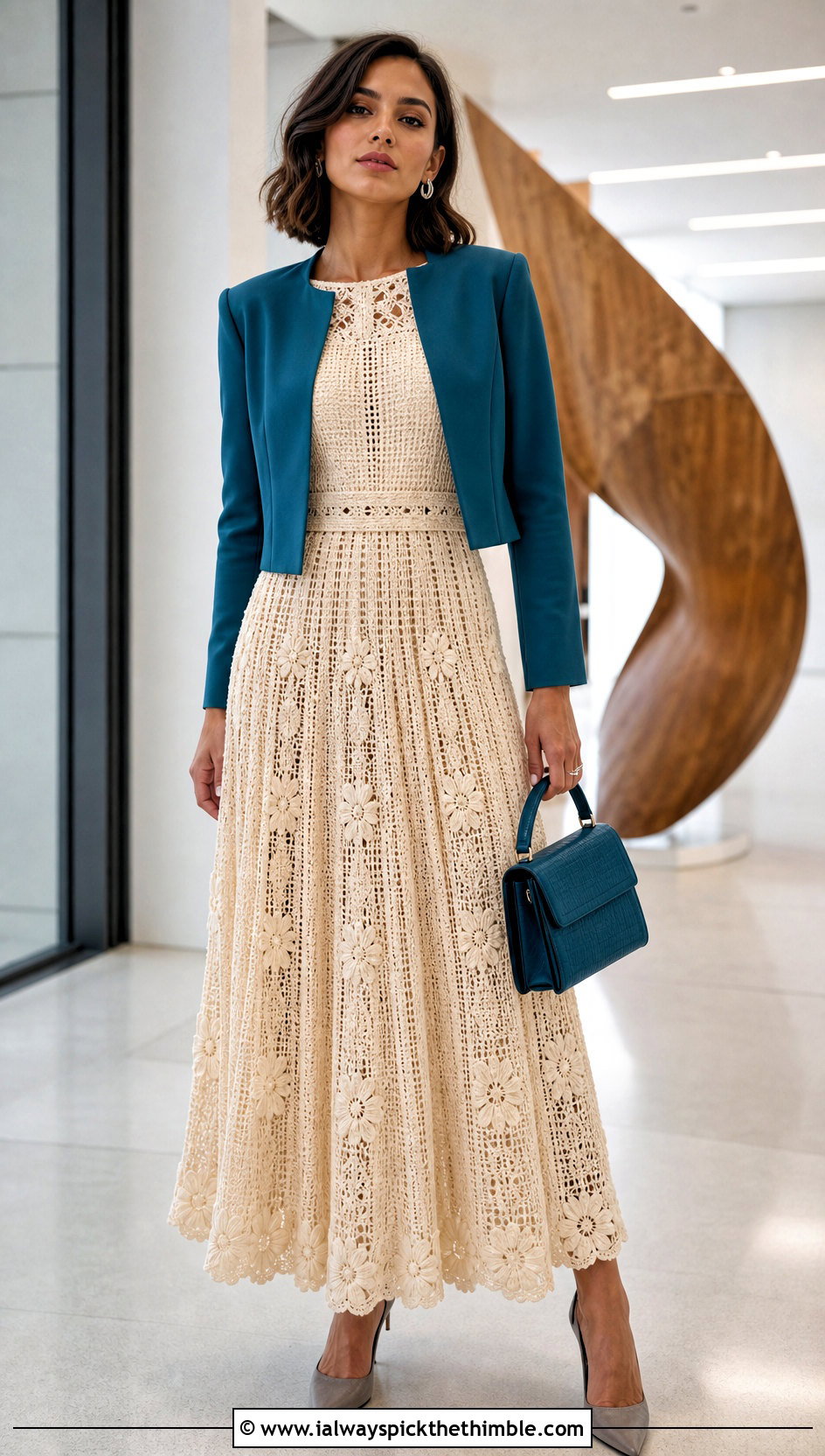 Self Portrait Pleated Crochet Floral Maxi Dress With A Cropped Blazer - 15 Self Portrait Pleated Crochet Floral Maxi Dress outfit ideas