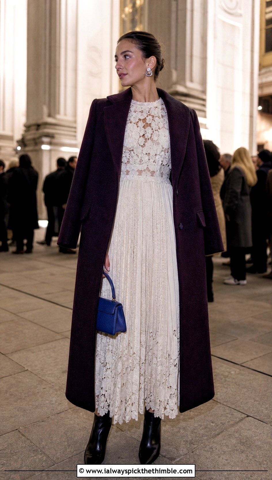 Self Portrait Pleated Crochet Floral Maxi Dress With A Long Wool Coat - 15 Self Portrait Pleated Crochet Floral Maxi Dress outfit ideas