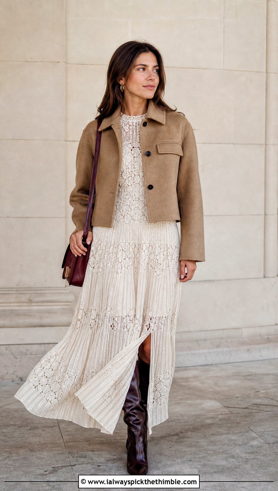 Self Portrait Pleated Crochet Floral Maxi Dress With Knee High Boots - 15 Self Portrait Pleated Crochet Floral Maxi Dress outfit ideas