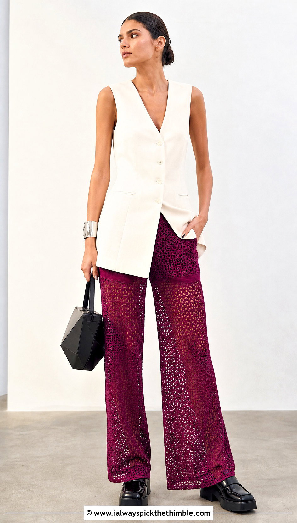 Semi Sheer Crochet Wide Leg Pants With Longline Vest - 20 crochet wide leg pants outfit ideas