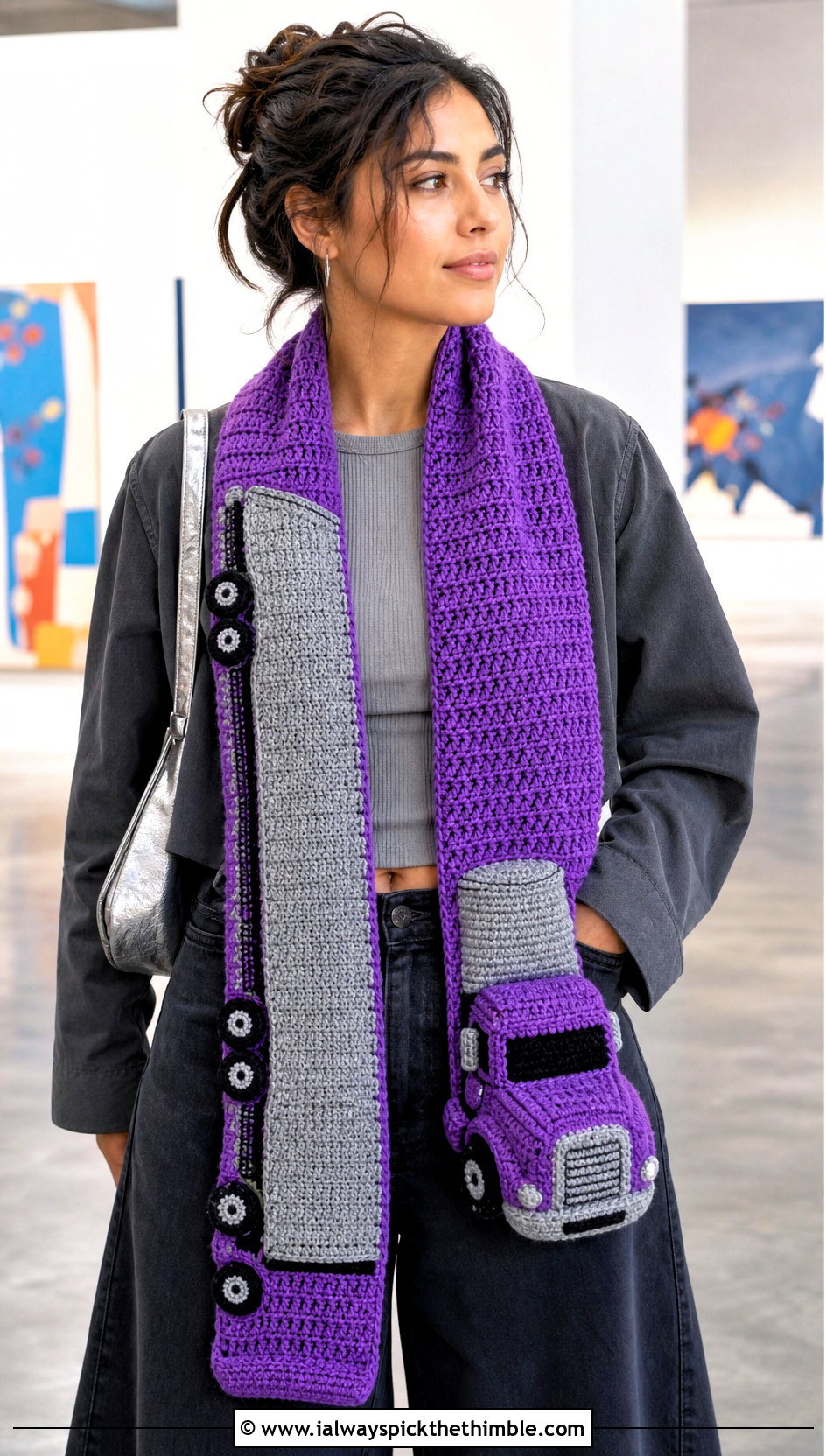 Semi Truck Crochet Scarf With Wide Leg Jeans - 20 Crochet Truck Scarf outfit ideas