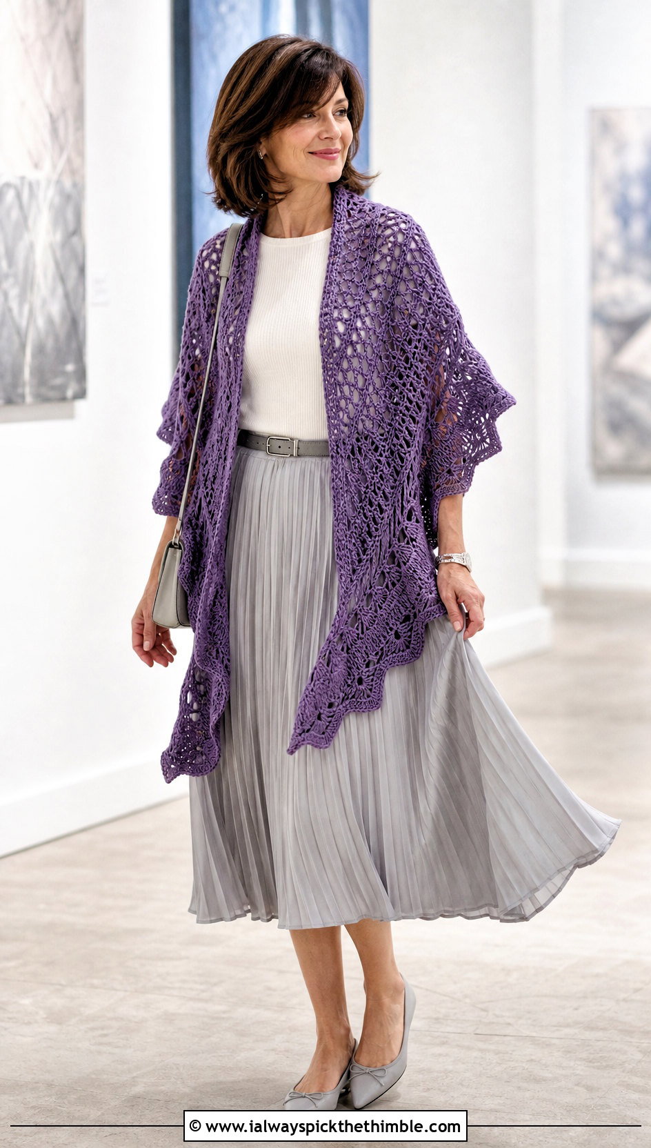 Semicircle Crochet Shawl With Pleated Skirt - 20 crochet shawl wraps outfit ideas