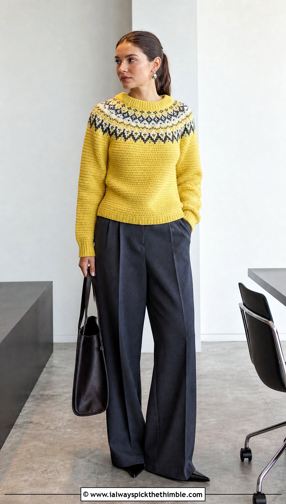 Setesdal Inspired Norwegian Crochet Sweater With Wide Leg Trousers - 20 Norwegian Crochet Sweater outfit ideas