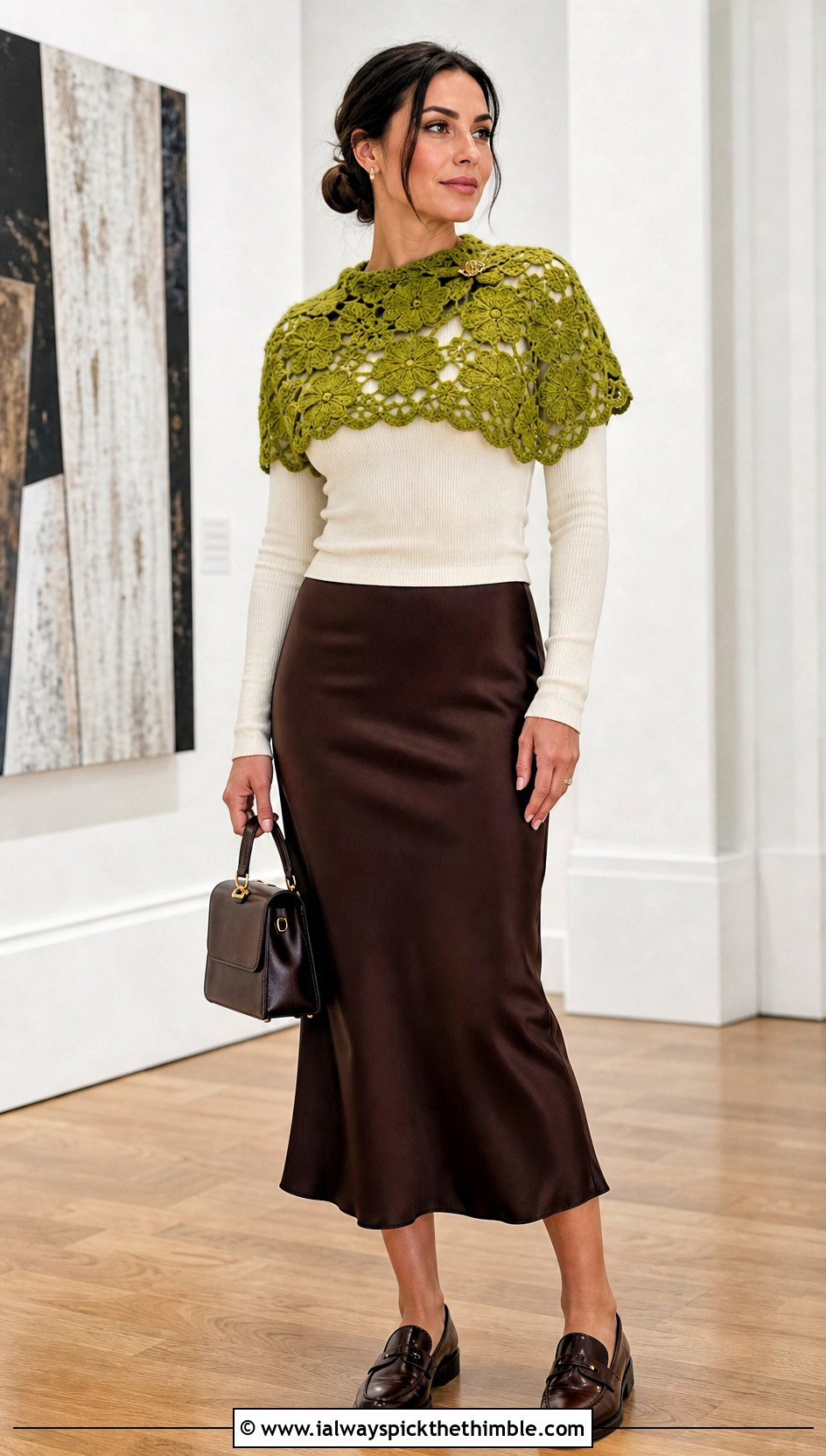 Shamrock Medallion Irish Crochet Shawlette With Satin Skirt - 20 Irish Crochet Shawl outfit ideas