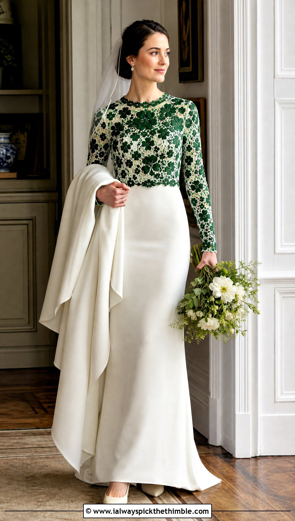 Shamrock Motif Long Sleeve Wedding Dress - 20 irish lace crochet wedding dress outfit ideas