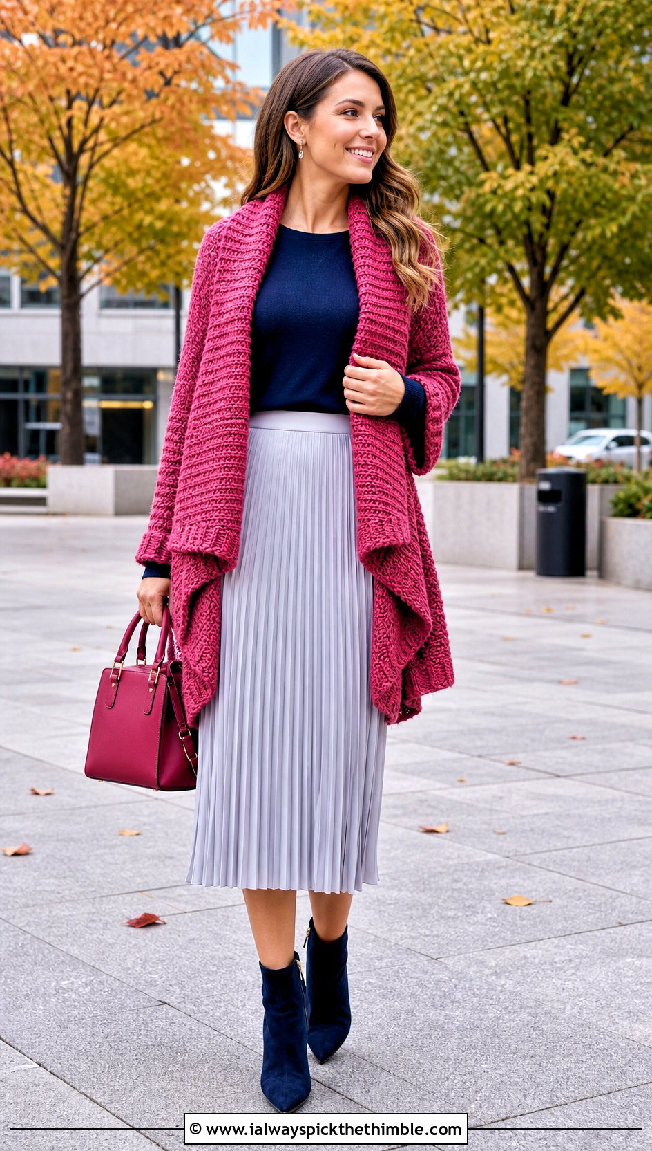 Shawl Collar Cascade Crochet Cardigan With Pleated Skirt - 15 cascade crochet cardigan outfit ideas