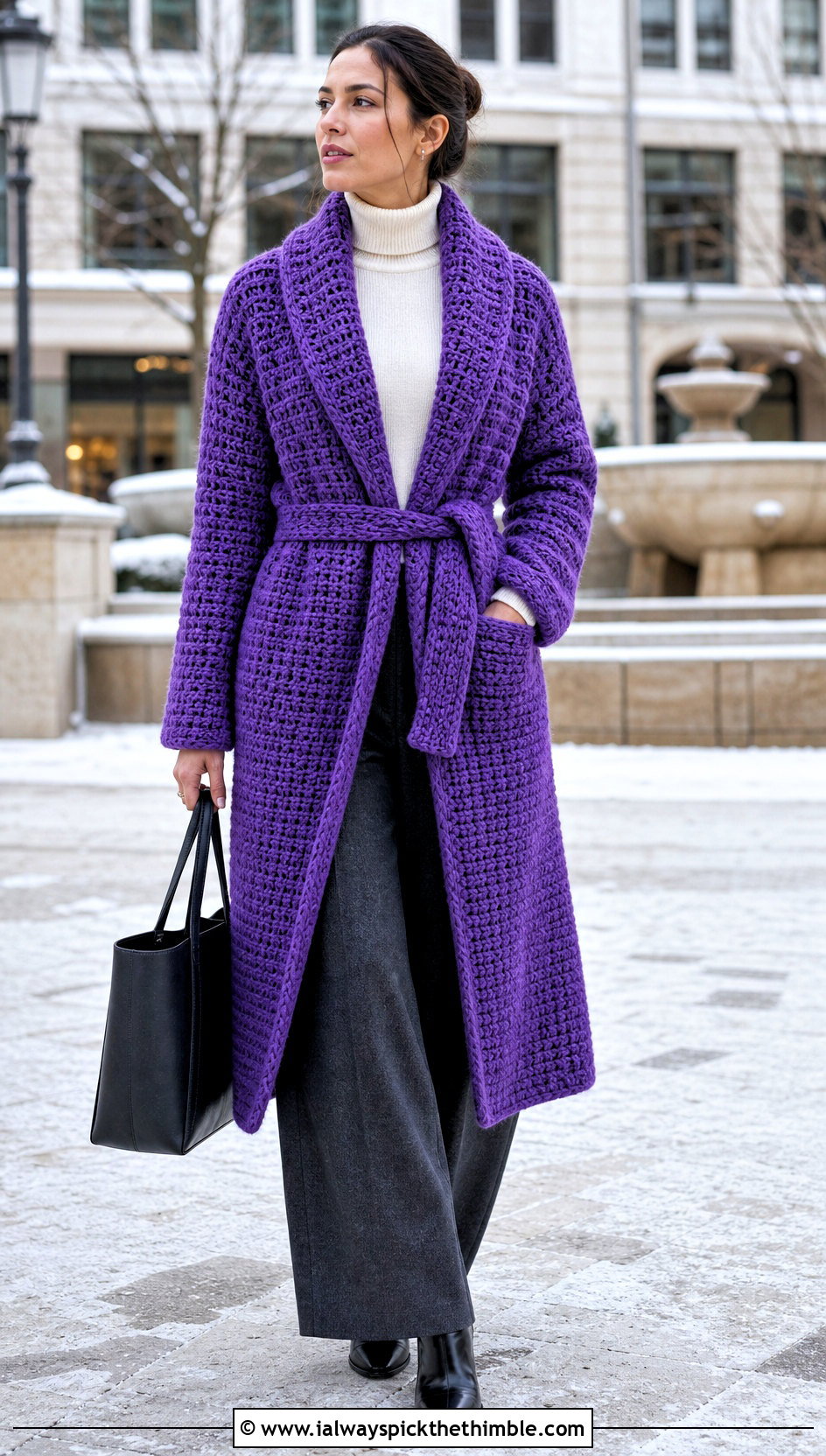 Shawl Collar Crochet Bathrobe With Wide Leg Pants - 20 crochet bathrobe outfit ideas