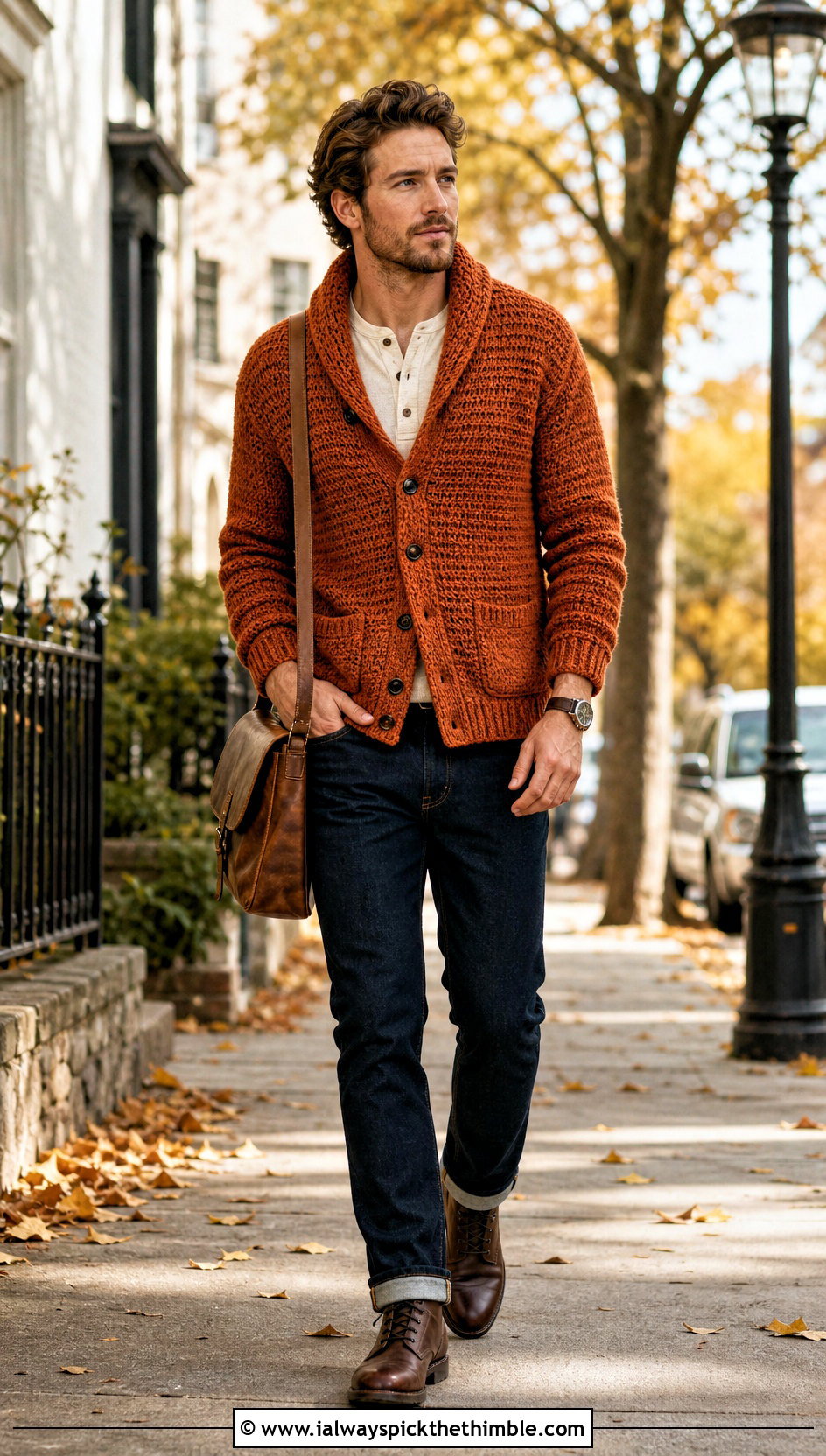 Shawl Collar Crochet Cardigan Sweater With Dark Jeans - 25 crochet man sweaters outfit ideas