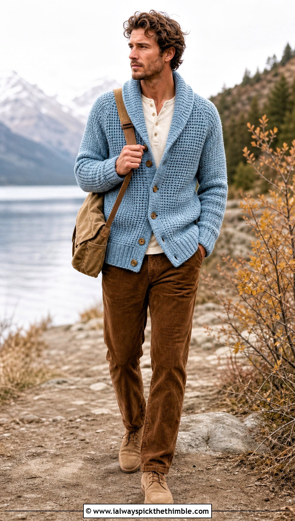Shawl Collar Crochet Cardigan With Corduroy Pants - 20 mens crochet cardigan sweater outfit ideas