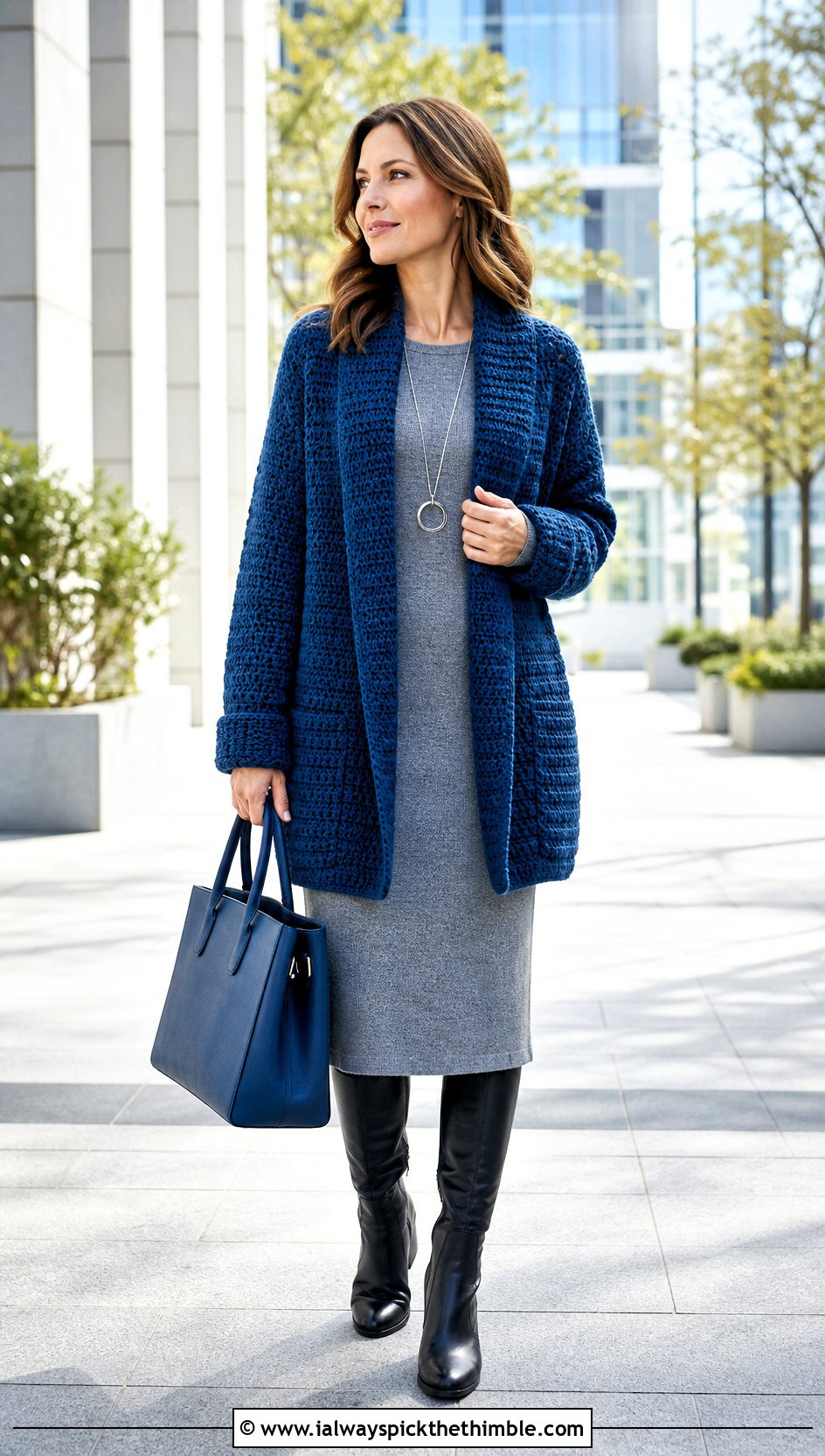 Shawl Collar Crochet Cardigan With Knit Midi Dress - 25 fall crochet cardigan outfit ideas