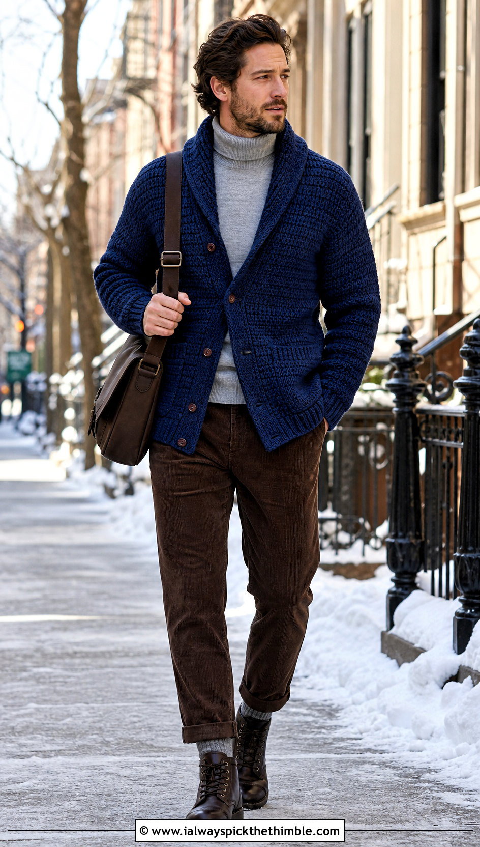 Shawl Collar Crochet Cardigan With Turtleneck And Corduroy Pants - 25 crochet outfits for men outfit ideas