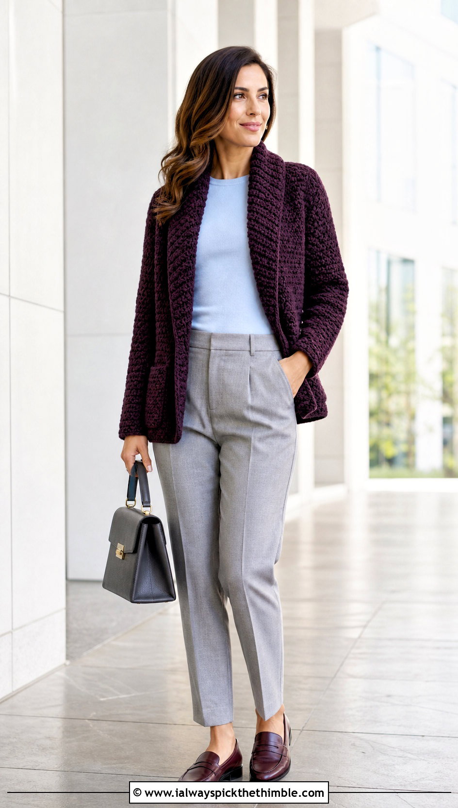 Shawl Collar Crochet Chenille Cardigan With Pleated Trousers - 20 crochet chenille cardigan outfit ideas