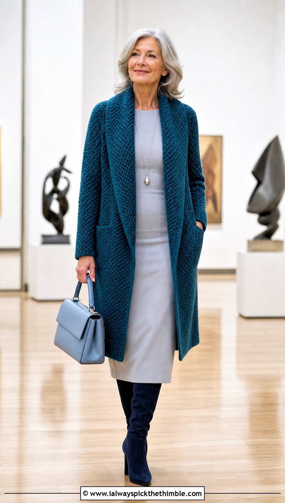 Shawl Collar Crochet Moss Stitch Cardigan With Column Dress - 20 crochet moss stitch cardigan outfit ideas