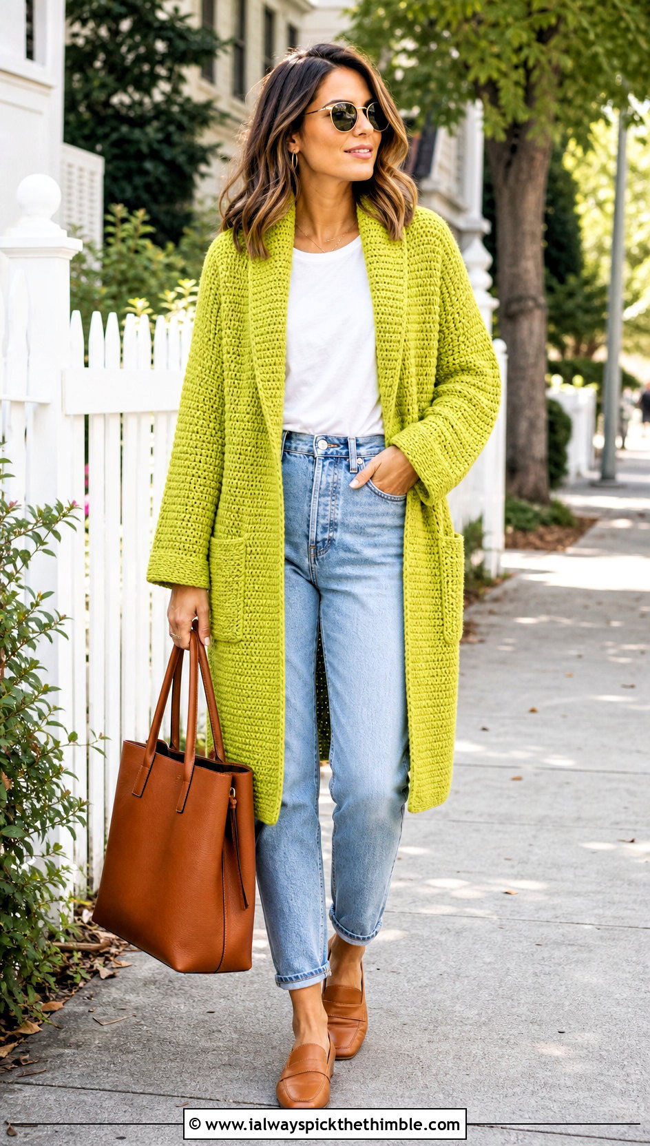 Shawl Collar Crochet Sweater Coat With Mom Jeans - 20 crochet long cardigan sweater coats outfit ideas