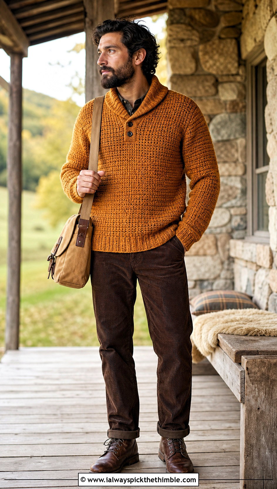 Shawl Collar Crochet Sweater With Corduroy Pants - 25 men crochet sweater outfit ideas