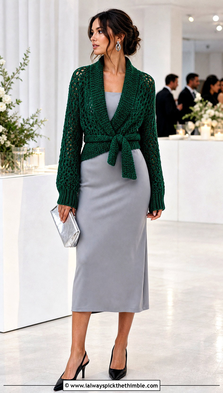 Shawl Collar Crochet Wrap Sweater With Column Dress - 15 Anthropologie Crochet Sweater outfit ideas