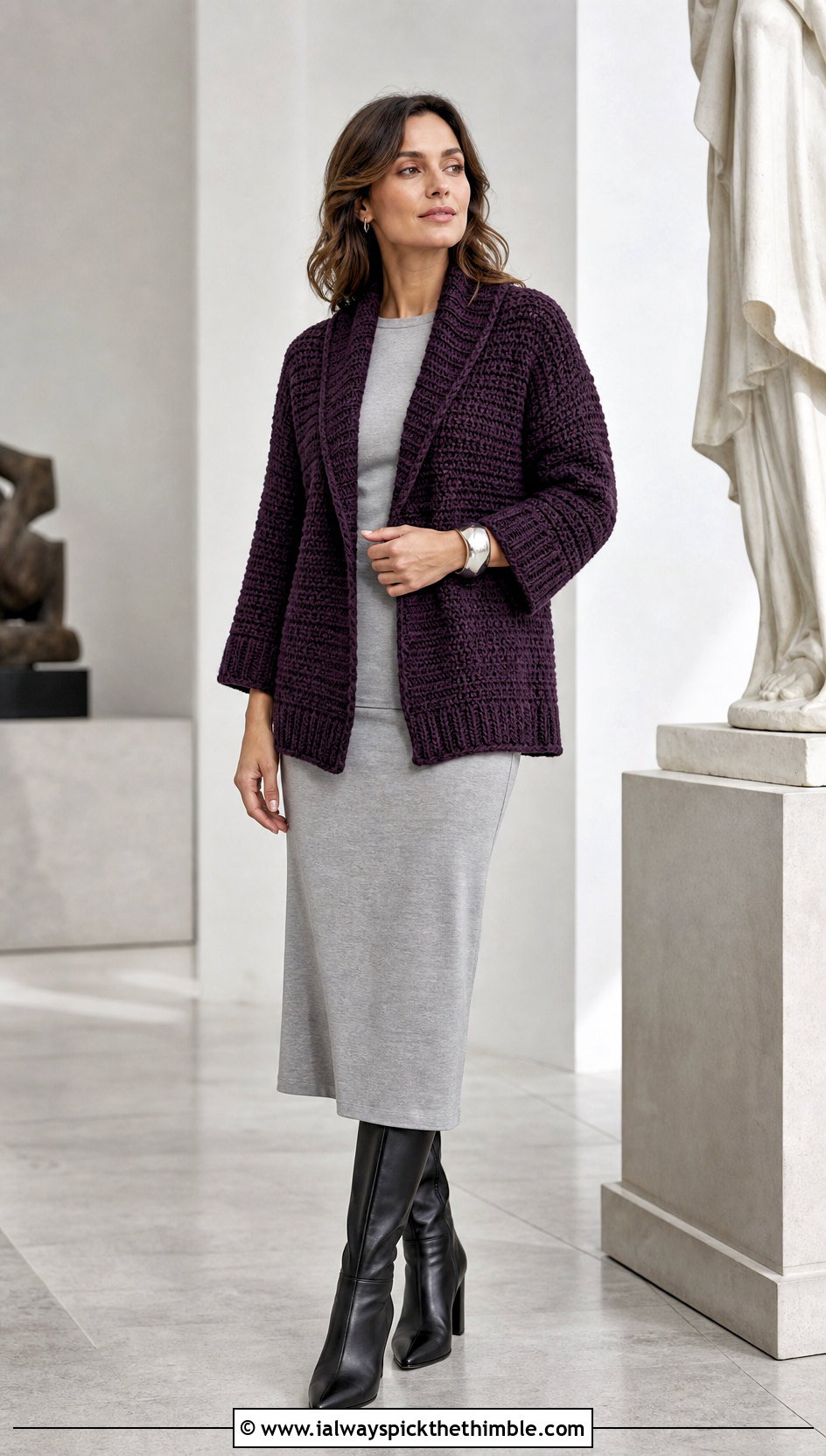 Shawl Collar Half Double Crochet Cardigan With Column Skirt - 20 Half Double Crochet Cardigan outfit ideas
