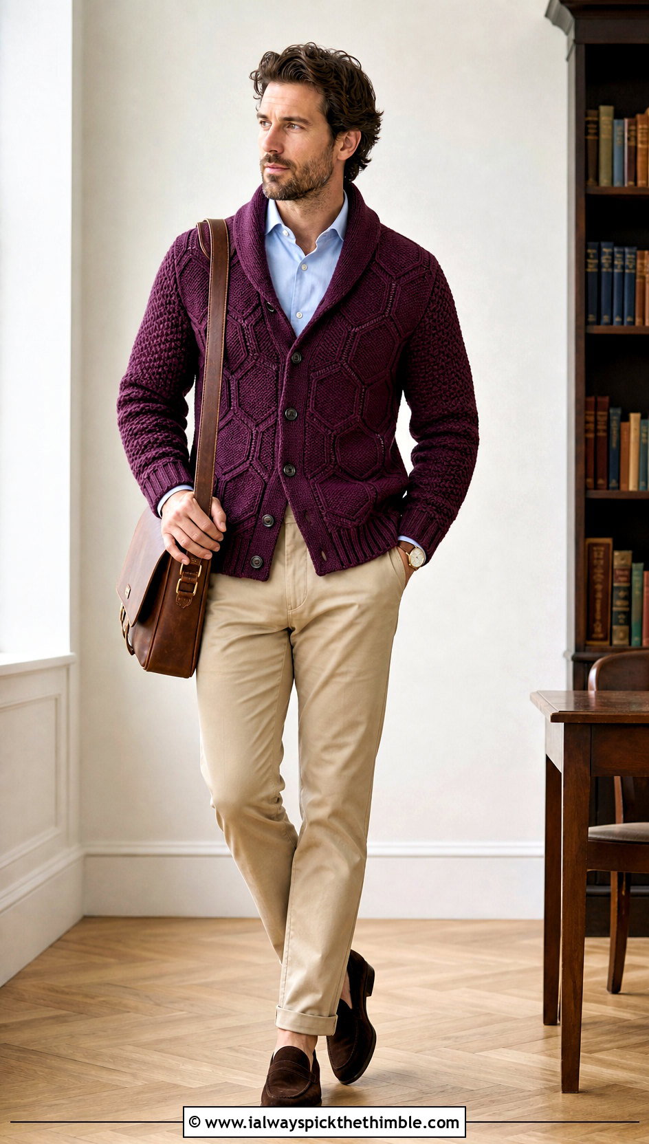 Shawl Collar Hexagon Cardigan With Oxford Shirt - 25 men hexagon crochet cardigan outfit ideas