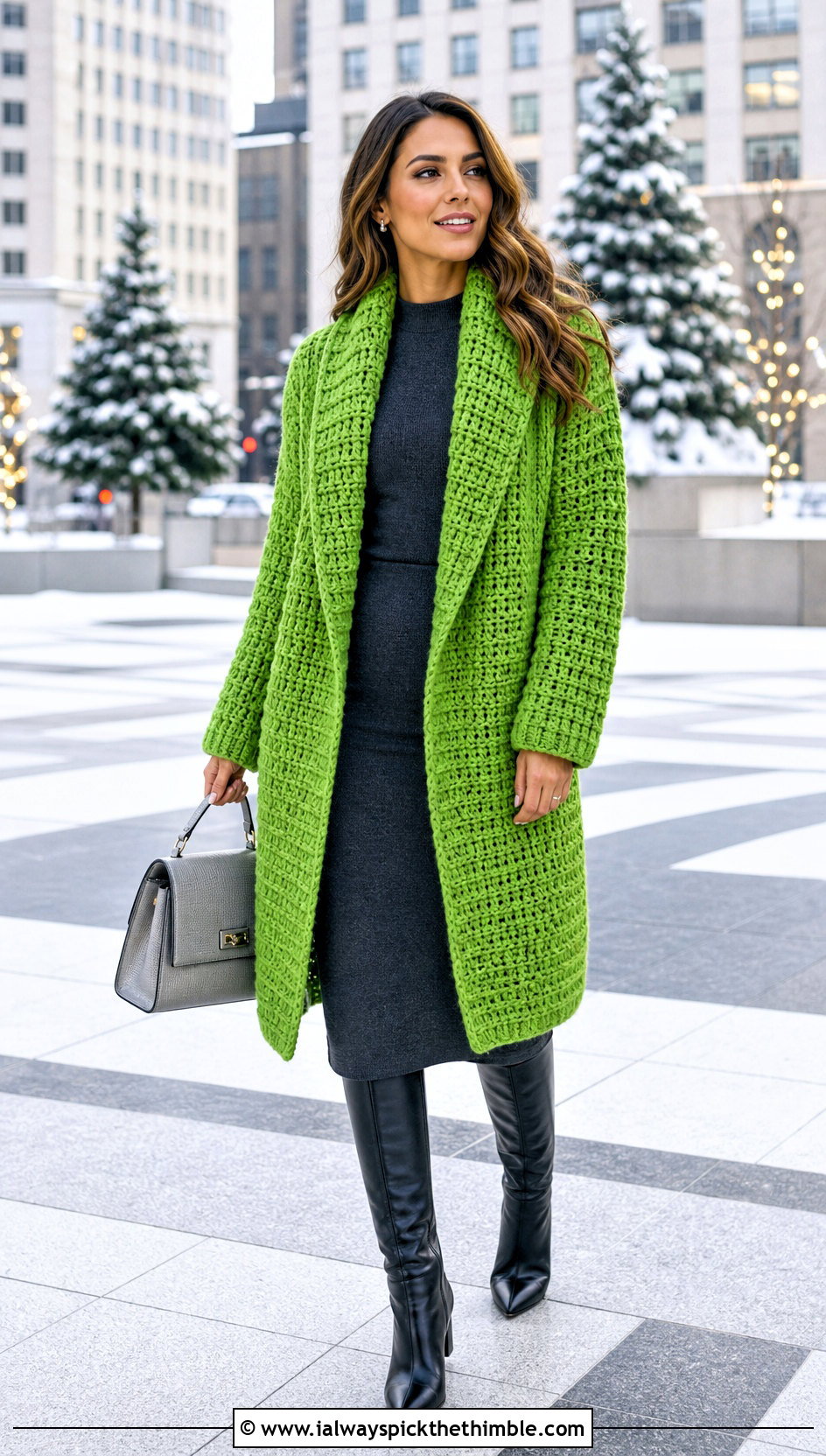 Shawl Collar Knit Look Crochet Cardigan With Sweater Dress - 20 Knit Look Crochet Cardigan outfit ideas