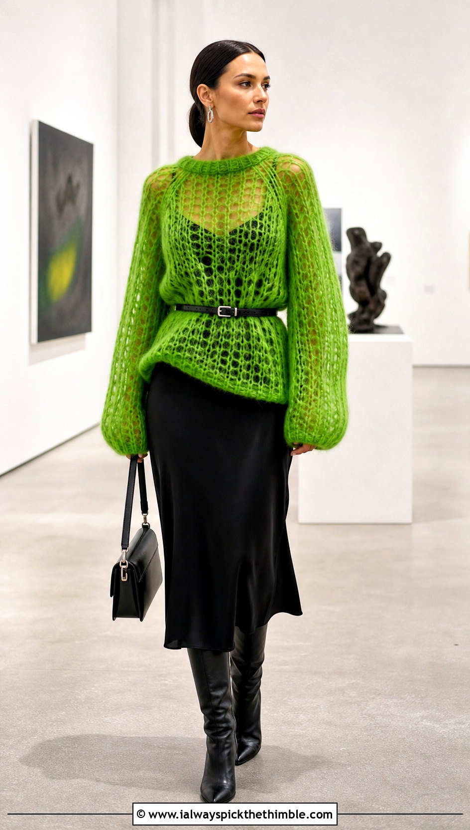 Sheer Crochet Mohair Raglan Sweater Over A Slip Dress - 15 Crochet Mohair Raglan Sweater outfit ideas