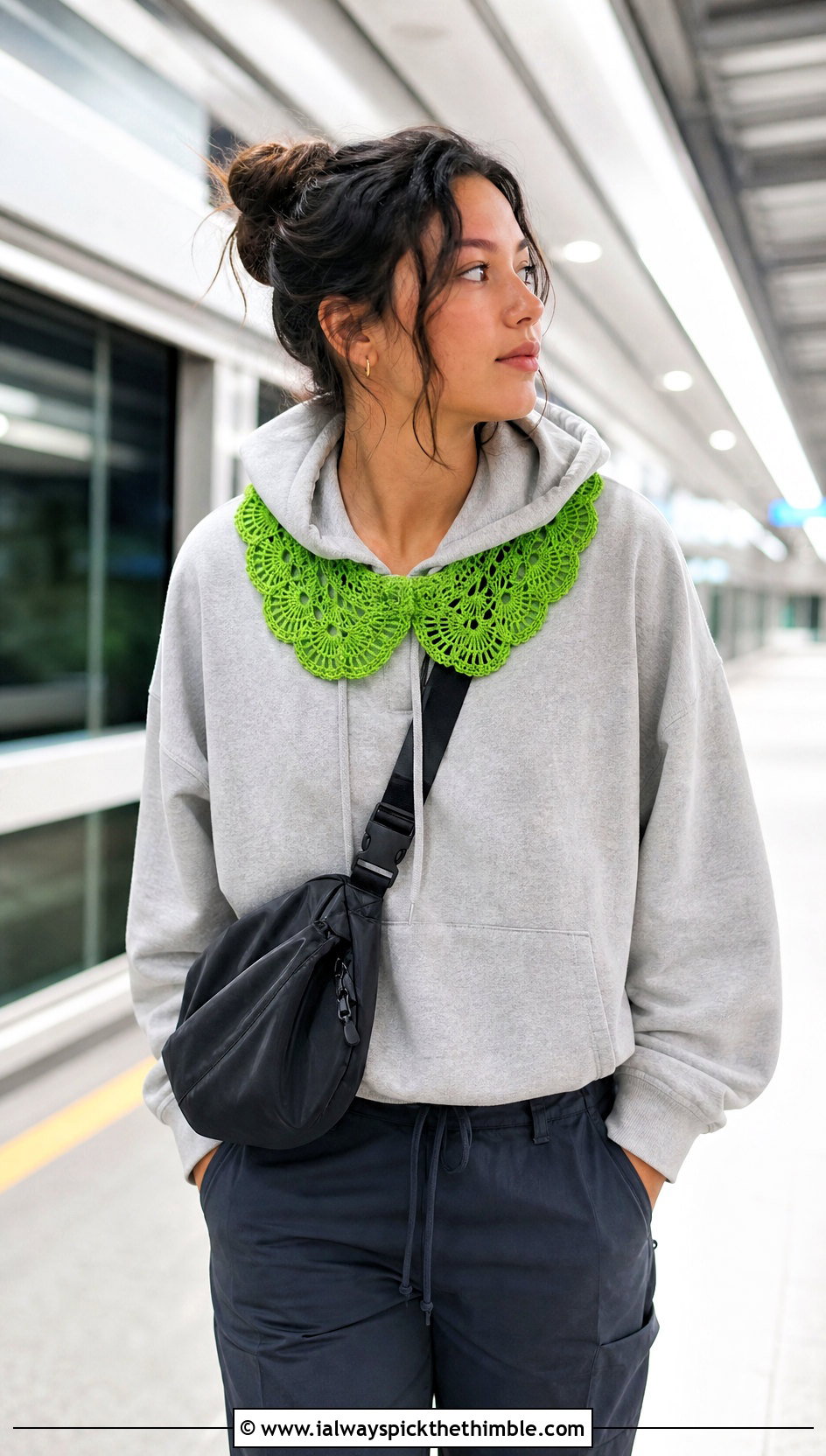 Shell Mesh Crochet Collar With Hoodie And Tailored Joggers - 15 Vintage Crochet Collar Design outfit ideas