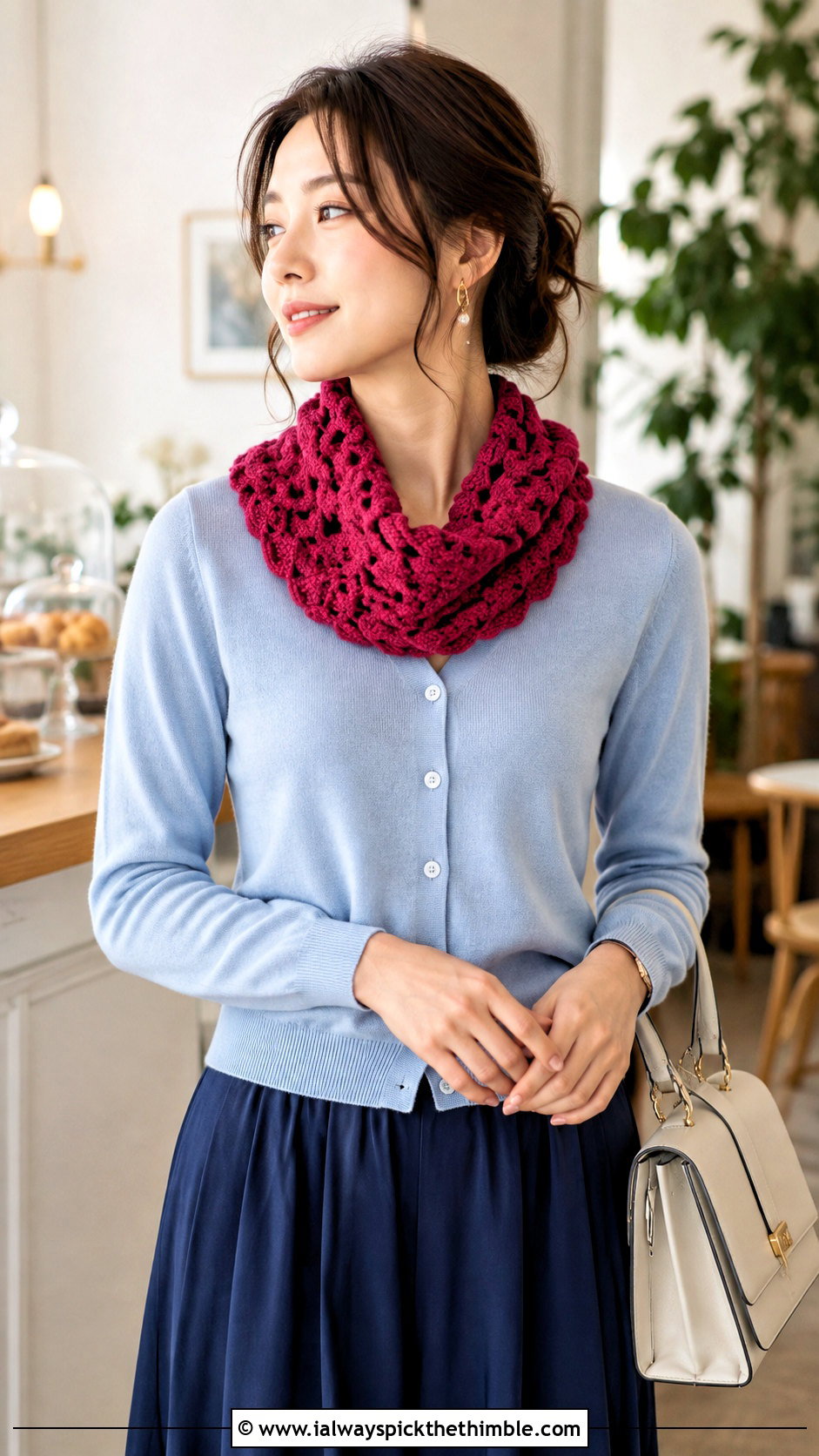 Shell Stitch 1 Skein Crochet Cowl With Cardigan And Skirt - 15 1 Skein Crochet Cowl outfit ideas