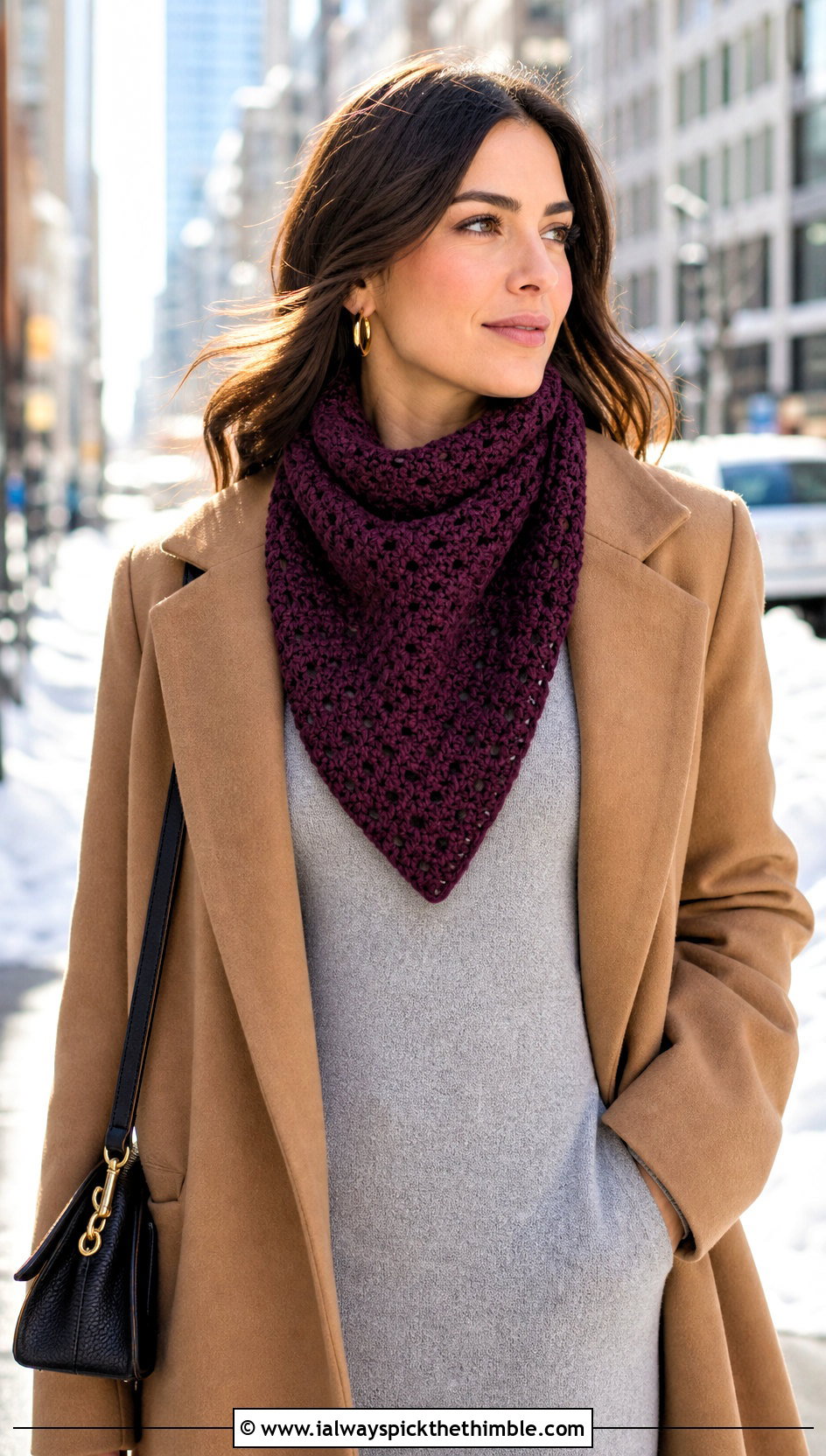 Shell Stitch Bandana Crochet Scarf With Sweater Dress And Boots - 20 Bandana Crochet Scarf outfit ideas