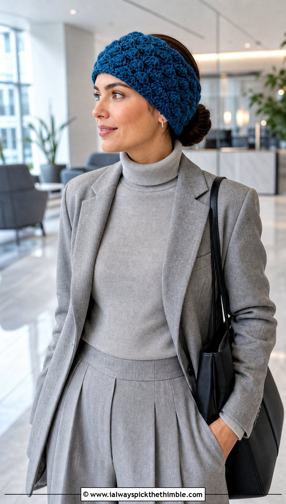 Shell Stitch Chunky Crochet Ear Warmer With Wool Suit - 20 chunky crochet ear warmer outfit ideas